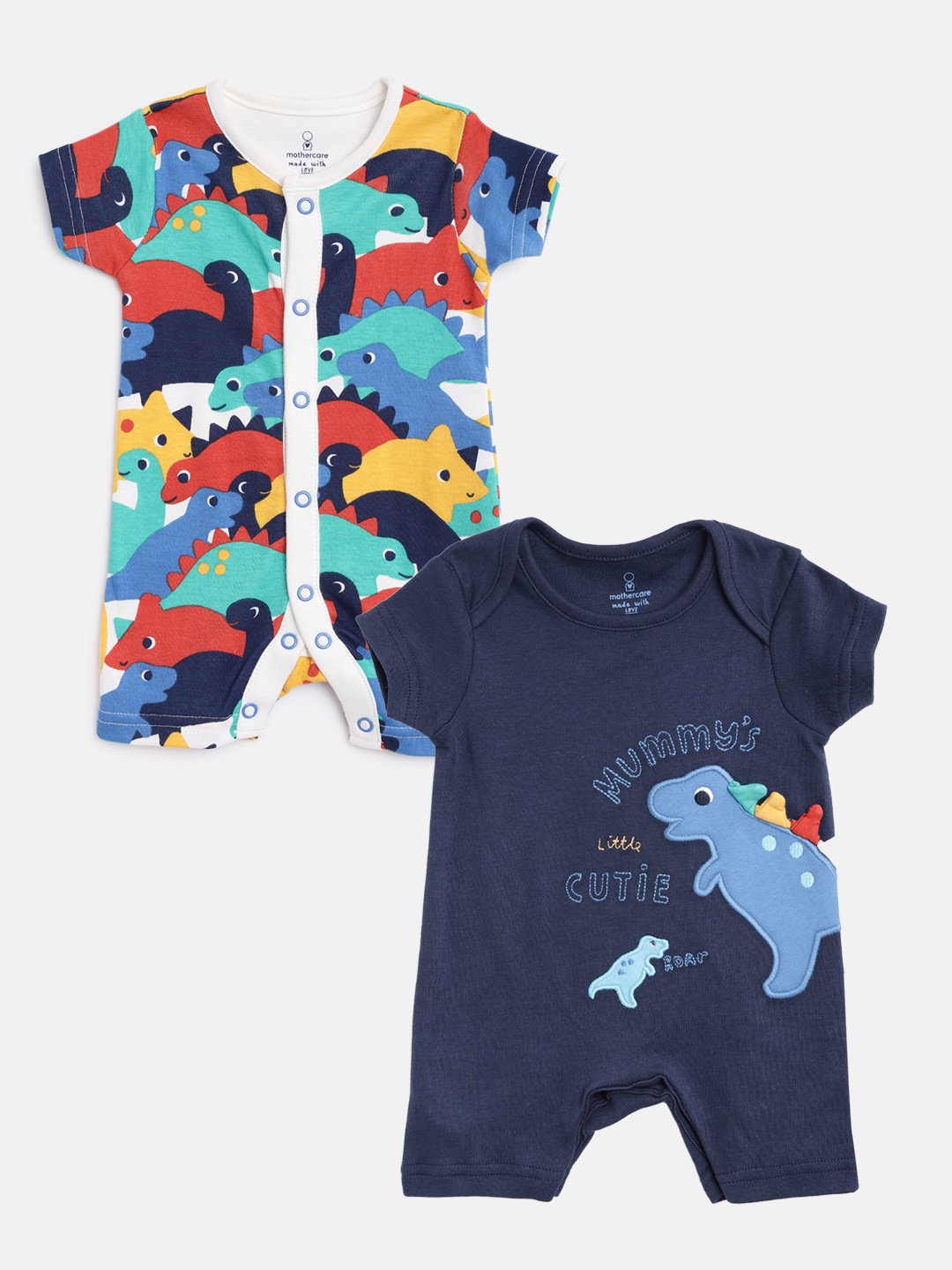 

mothercare Infant Boys Pack of 2 Pure Cotton Rompers, Multi
