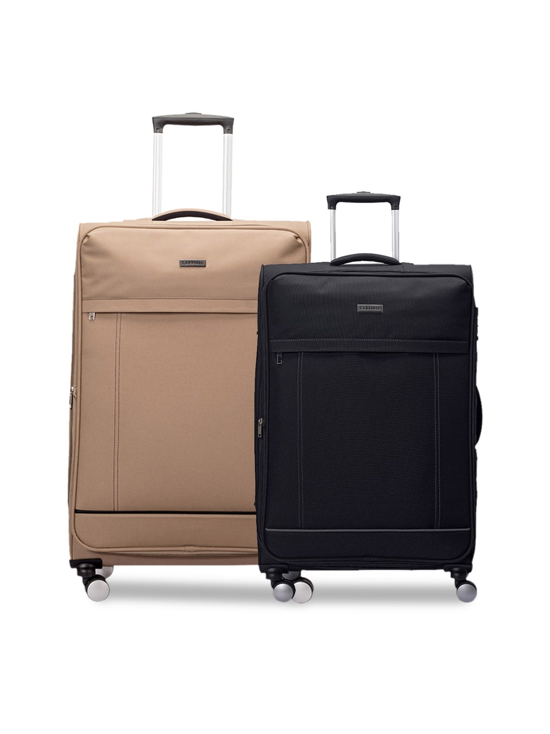 

CARRIALL Pack of 2 Black & Beige Large & Medium Sized Luggage Combo