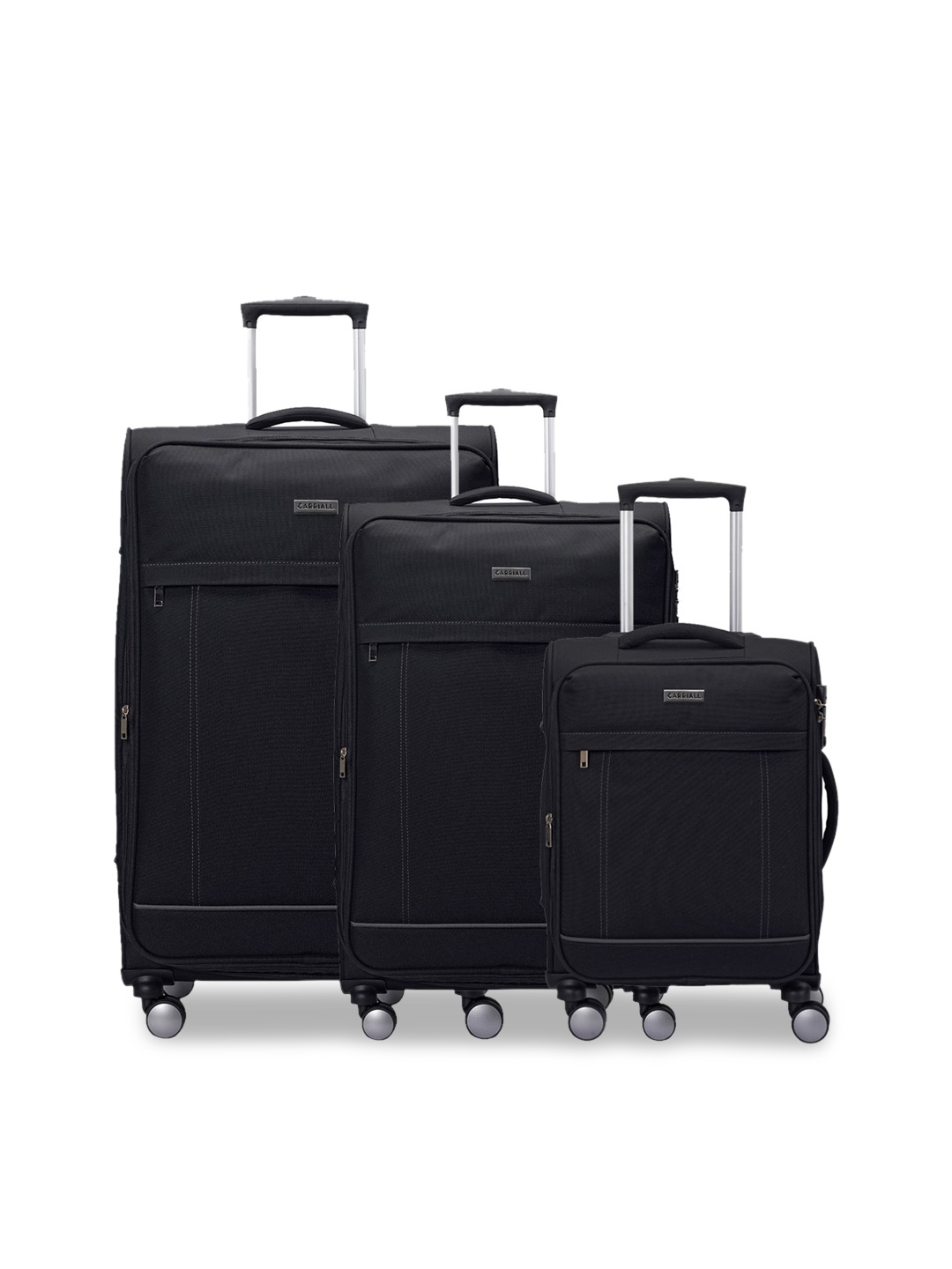 

CARRIALL Set Of 3 Black Solid Soft-Sided Trolley Bags