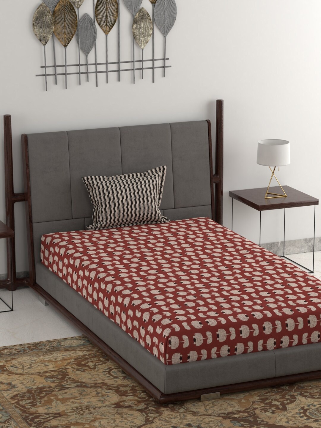 

Trident Red & Beige Floral 120 TC Single Bedsheet with 1 Pillow Covers