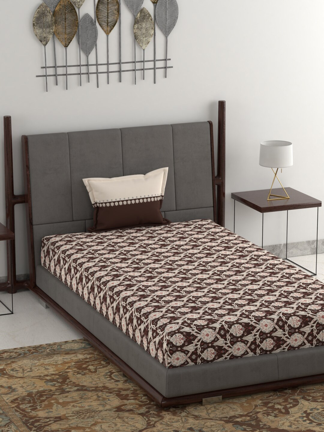 

MYTRIDENT Brown Beige Ethnic Motifs 120 TC Single Bedsheet with 2 Pillow Covers