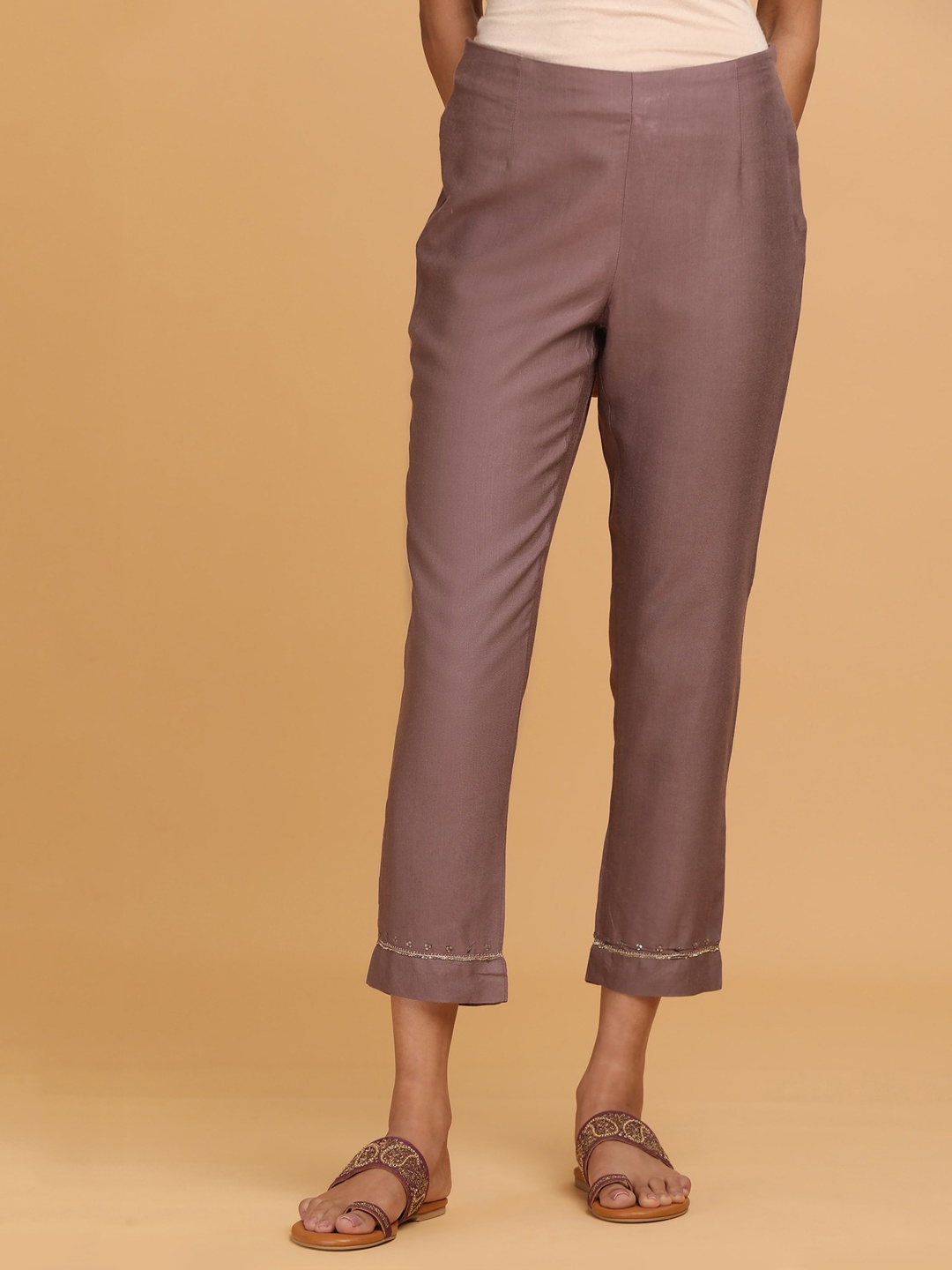 

W The Folksong Collection Women Brown Slim Fit Ethnic Trousers