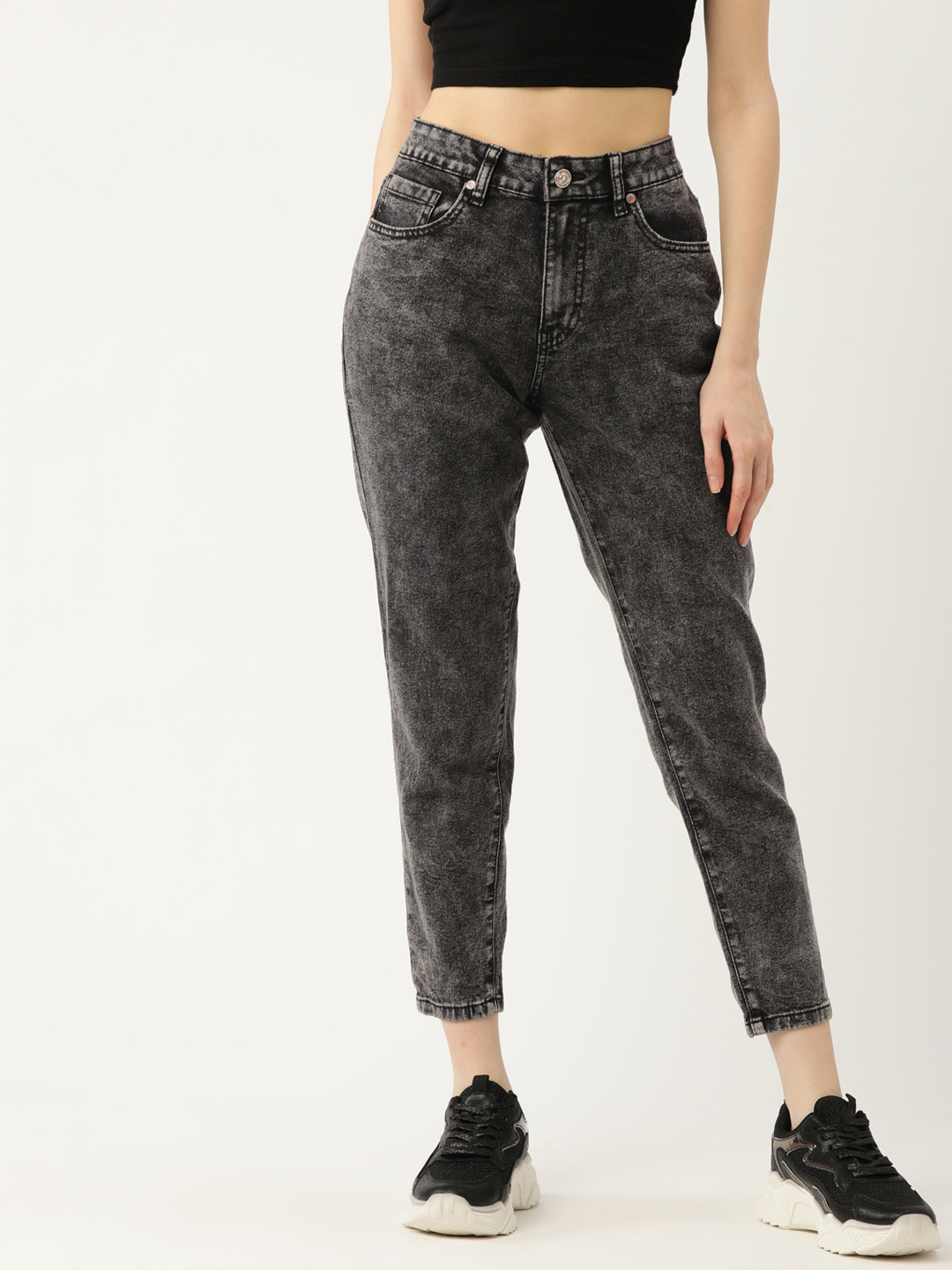 

DressBerry Women Black Light Fade Mom Fit Stretchable Jeans