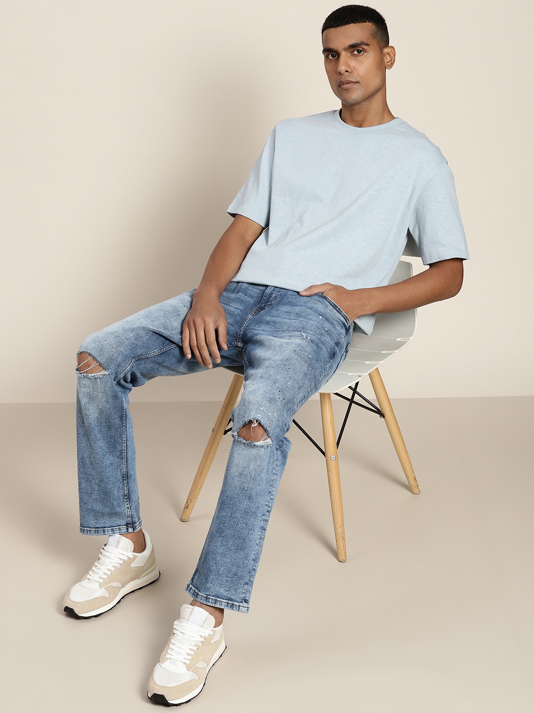 

ether Men Navy Blue Slim Fit Slash Knee Light Fade Stretchable Jeans