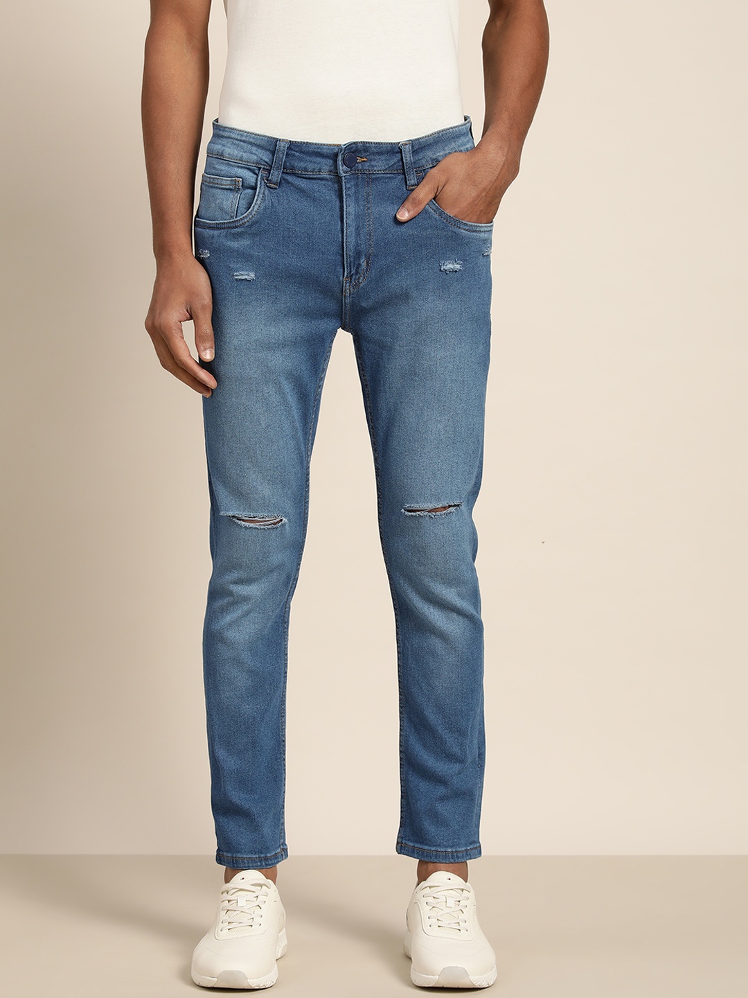 

ether Men Blue Skinny Fit Mildly Distressed Light Fade Stretchable Jeans