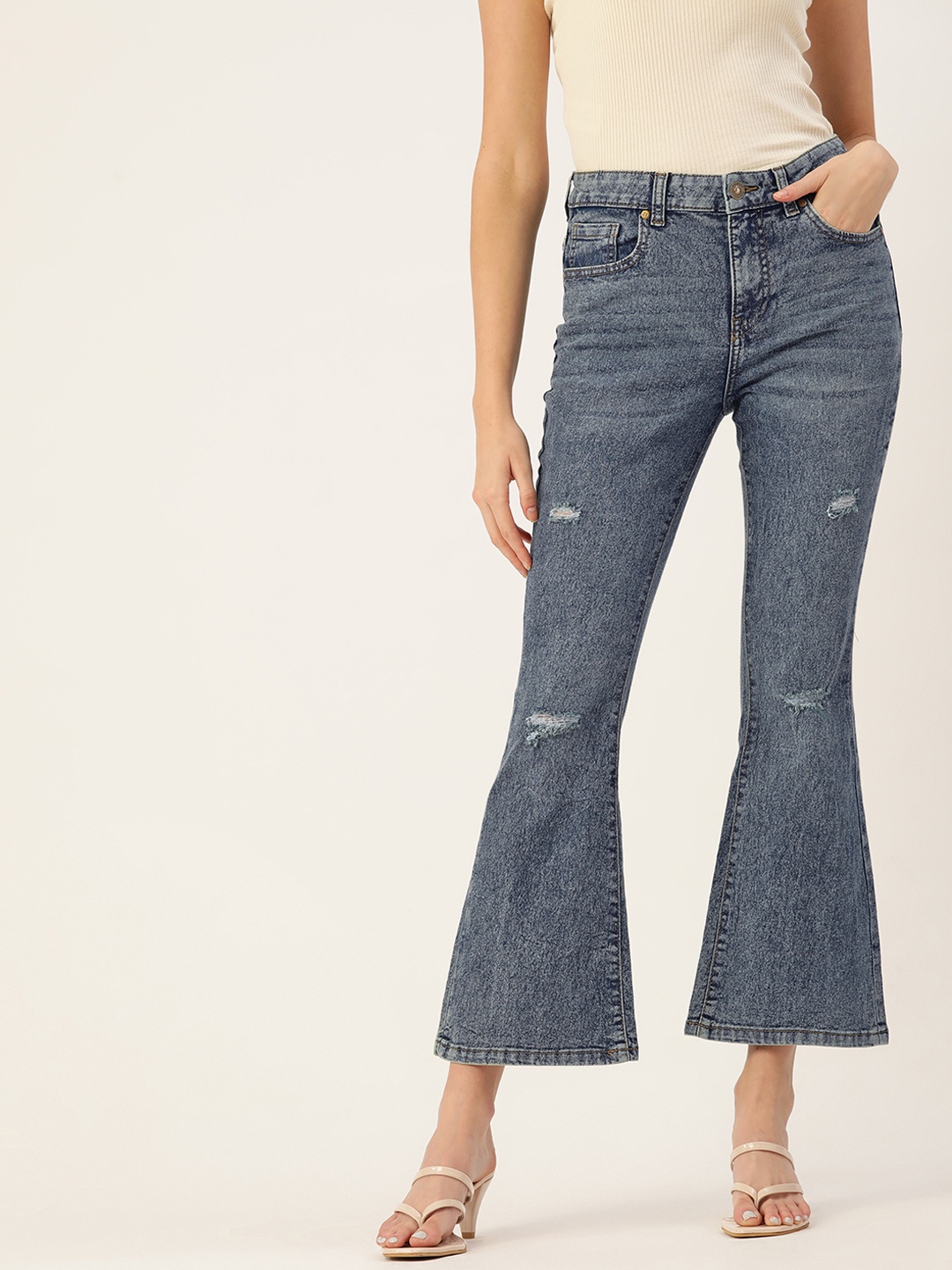 

DressBerry Women Blue Ripped Flared Fit Stretchable Jeans