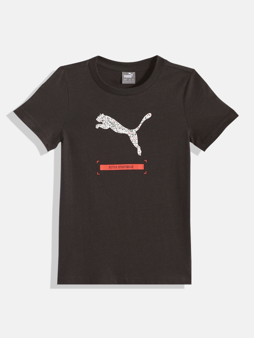 

Puma Kids Black Brand Logo Printed Regular Fit T-shirt
