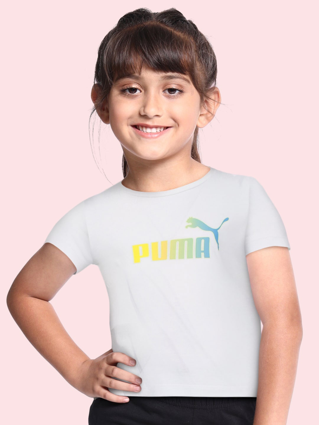 

Puma Girls White Printed Essentials+ Bleach Pure Cotton Regular Fit T-shirt