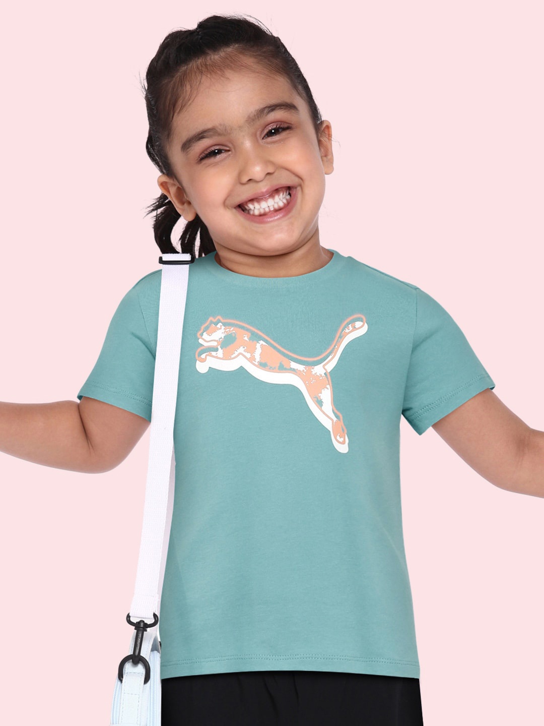 

Puma Girls Turquoise Blue Printed Pure Cotton T-shirt