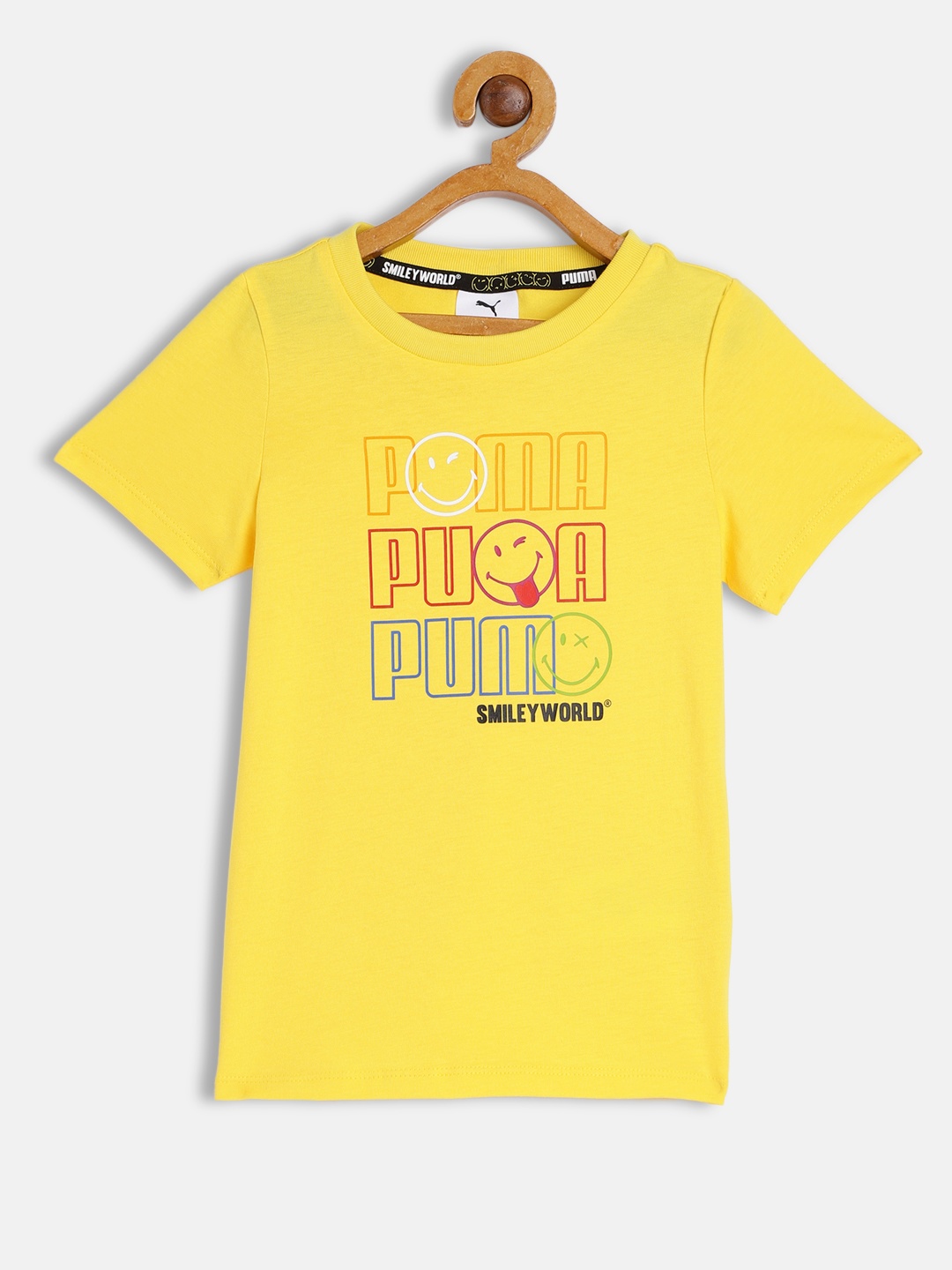 

Puma Kids Yellow x SMILEY WORLD Brand Logo Printed Pure Cotton T-shirt