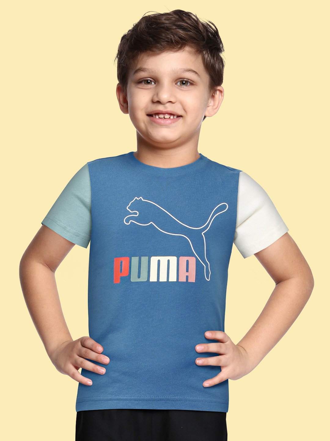 

Puma Boys Blue Printed Classics Story Youth Pure Cotton T-shirt