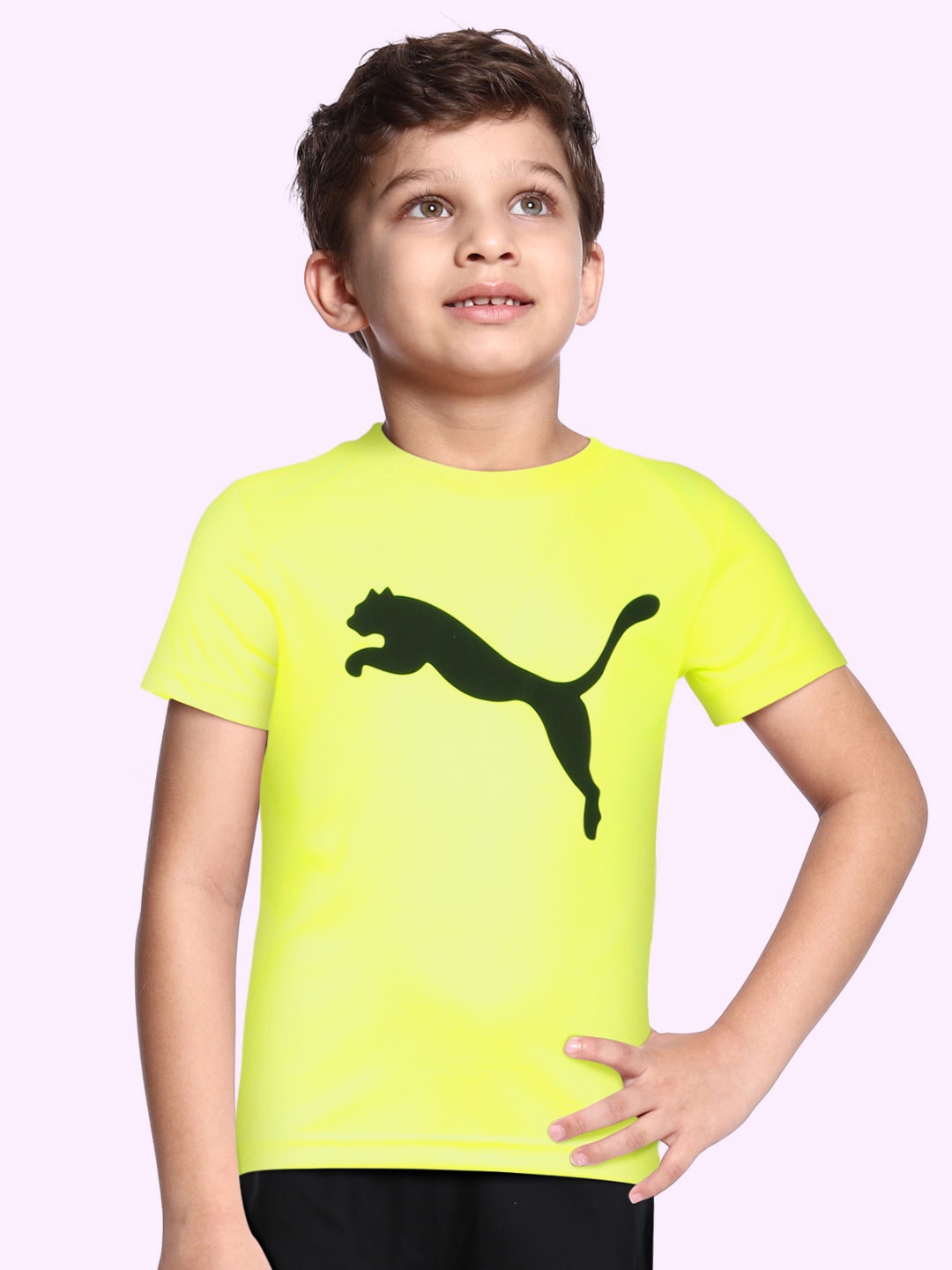

Puma Boys Yellow & Black Brand Logo Printed Active Sports Poly CAT Youth Training T-shirt