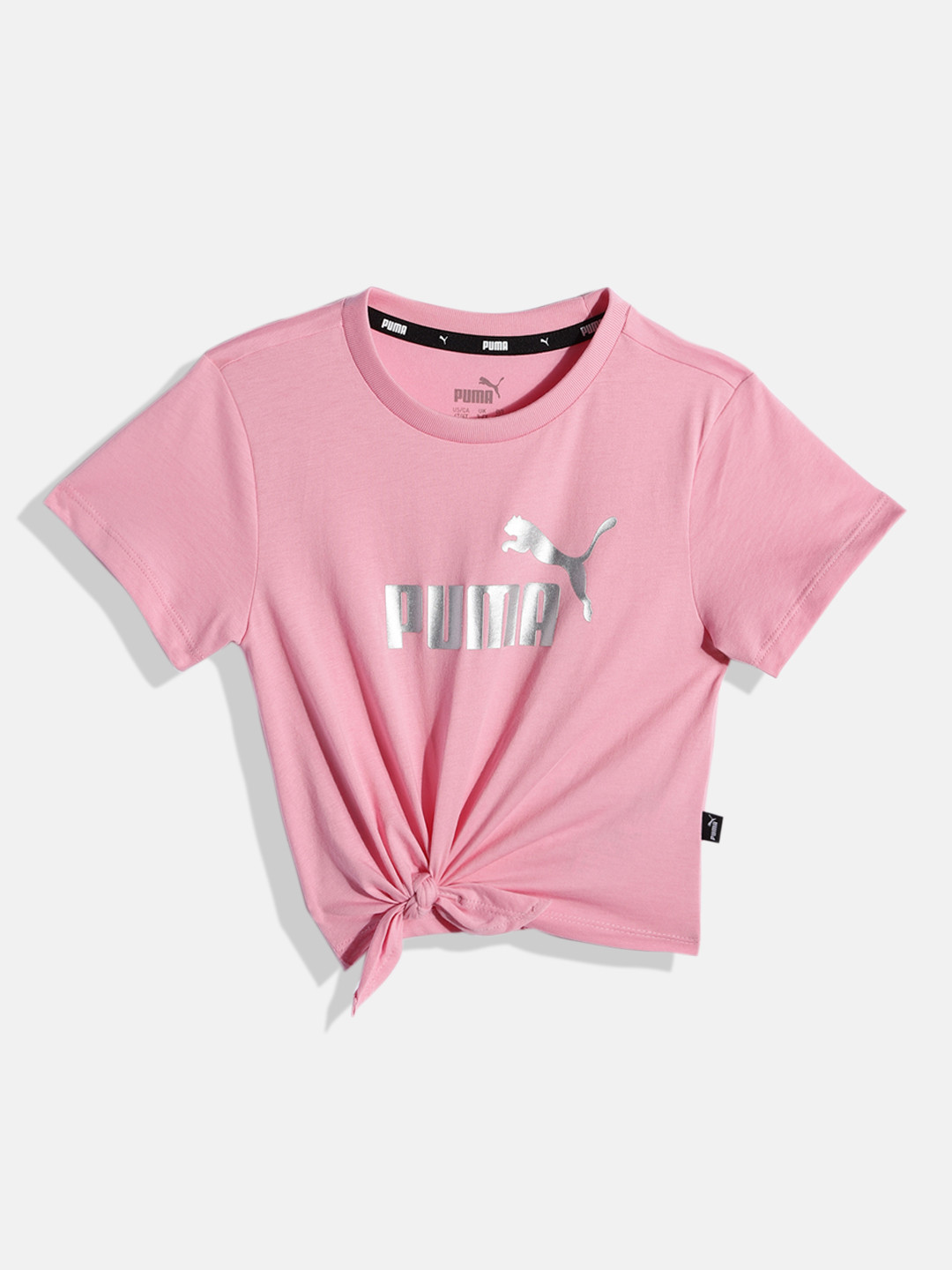 

Puma Girls Pink Printed Pure Cotton Essentials+ Logo Knotted Youth T-shirt