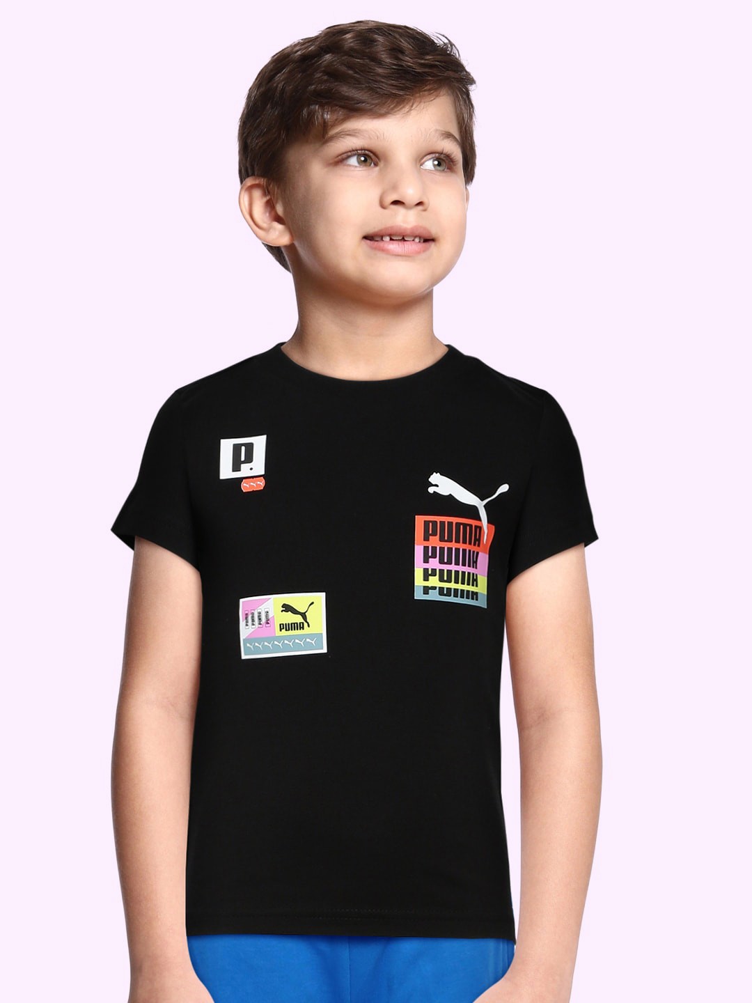 

Puma Boys Black Brand Logo Printed T-shirt