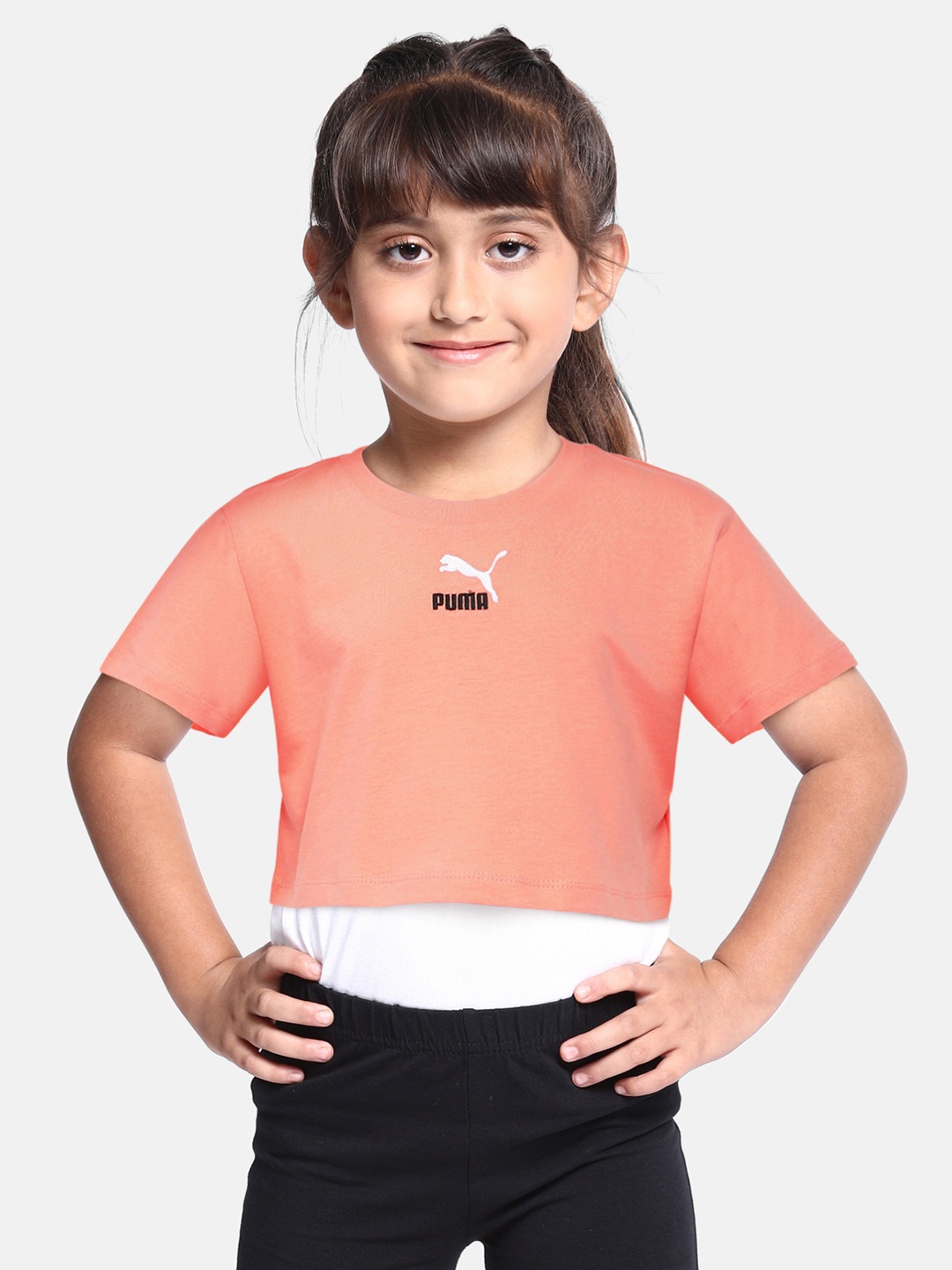 

Puma Girls Peach-Coloured Solid Cropped T-shirt