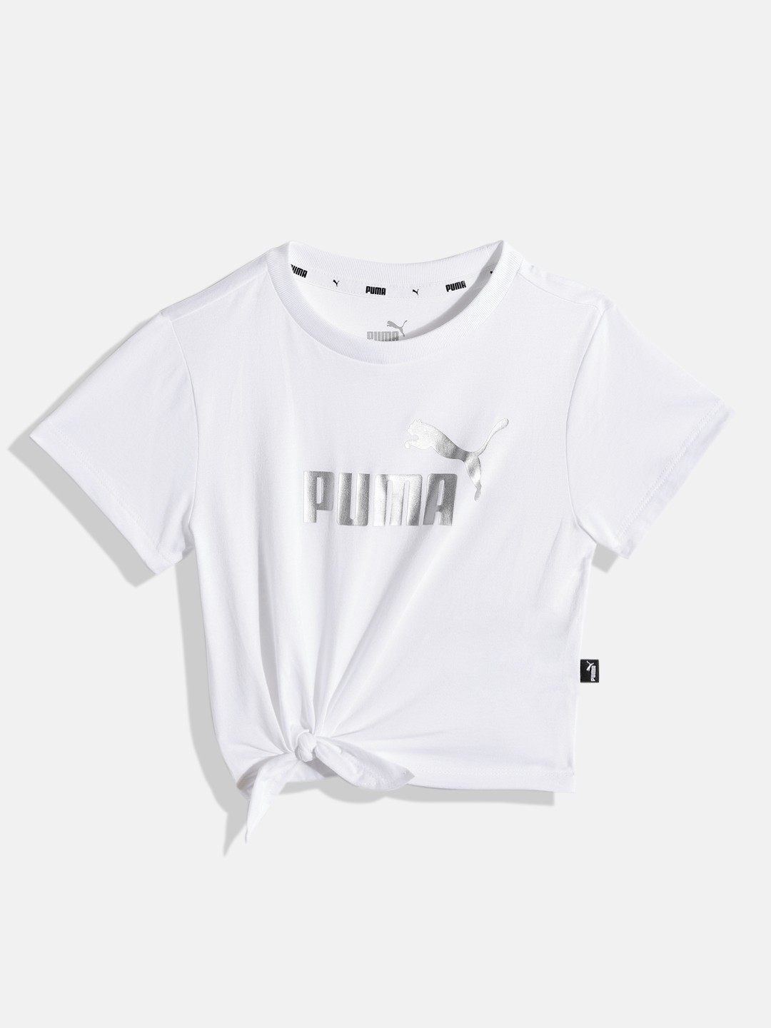 

Puma Girls White Printed Pure Cotton Essentials+ Logo Knitted Youth T-shirt
