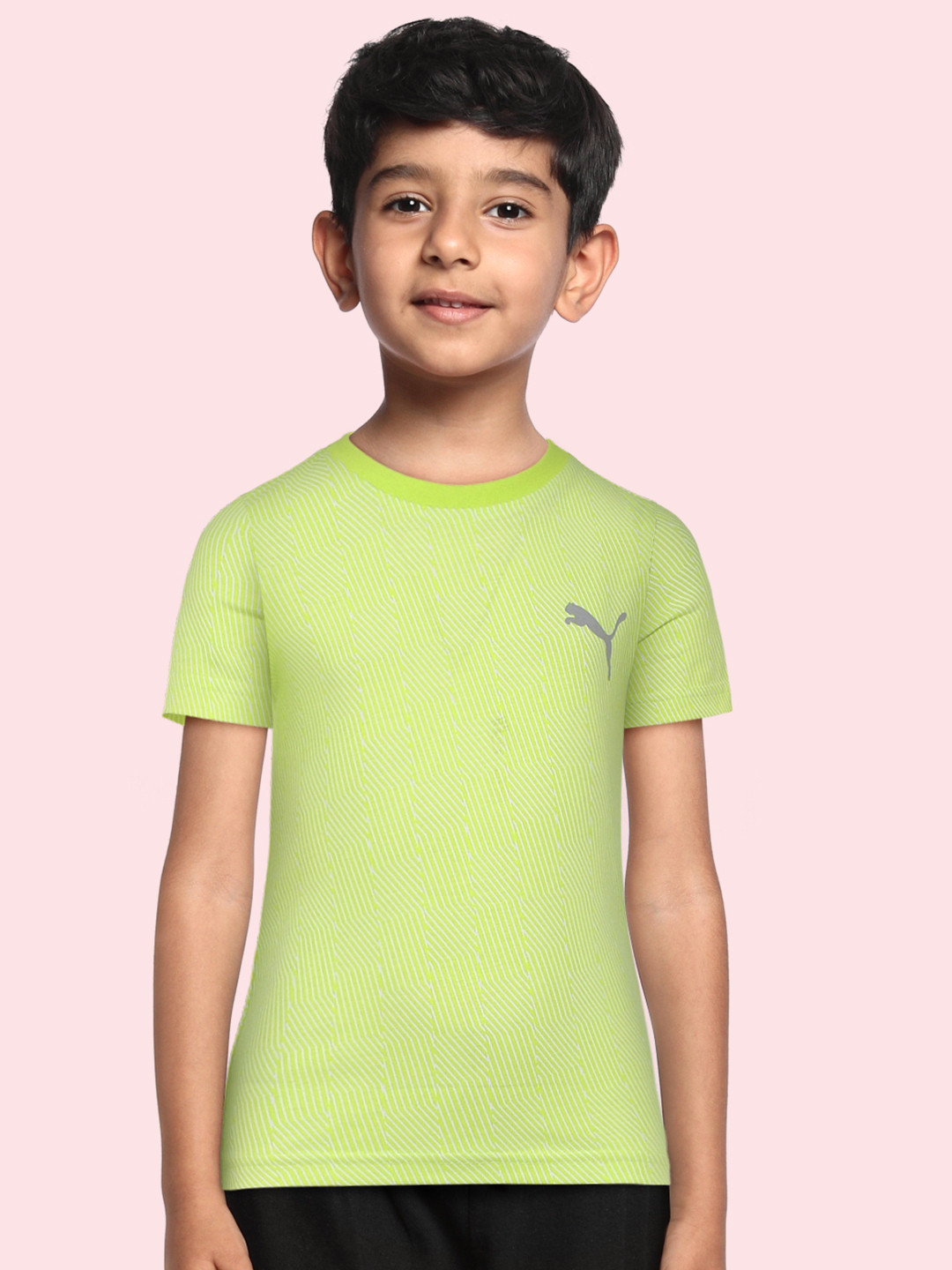 

Puma Boys Lime Green & White Abstract Printed Cotton Drycell Active Sports Youth T-shirt
