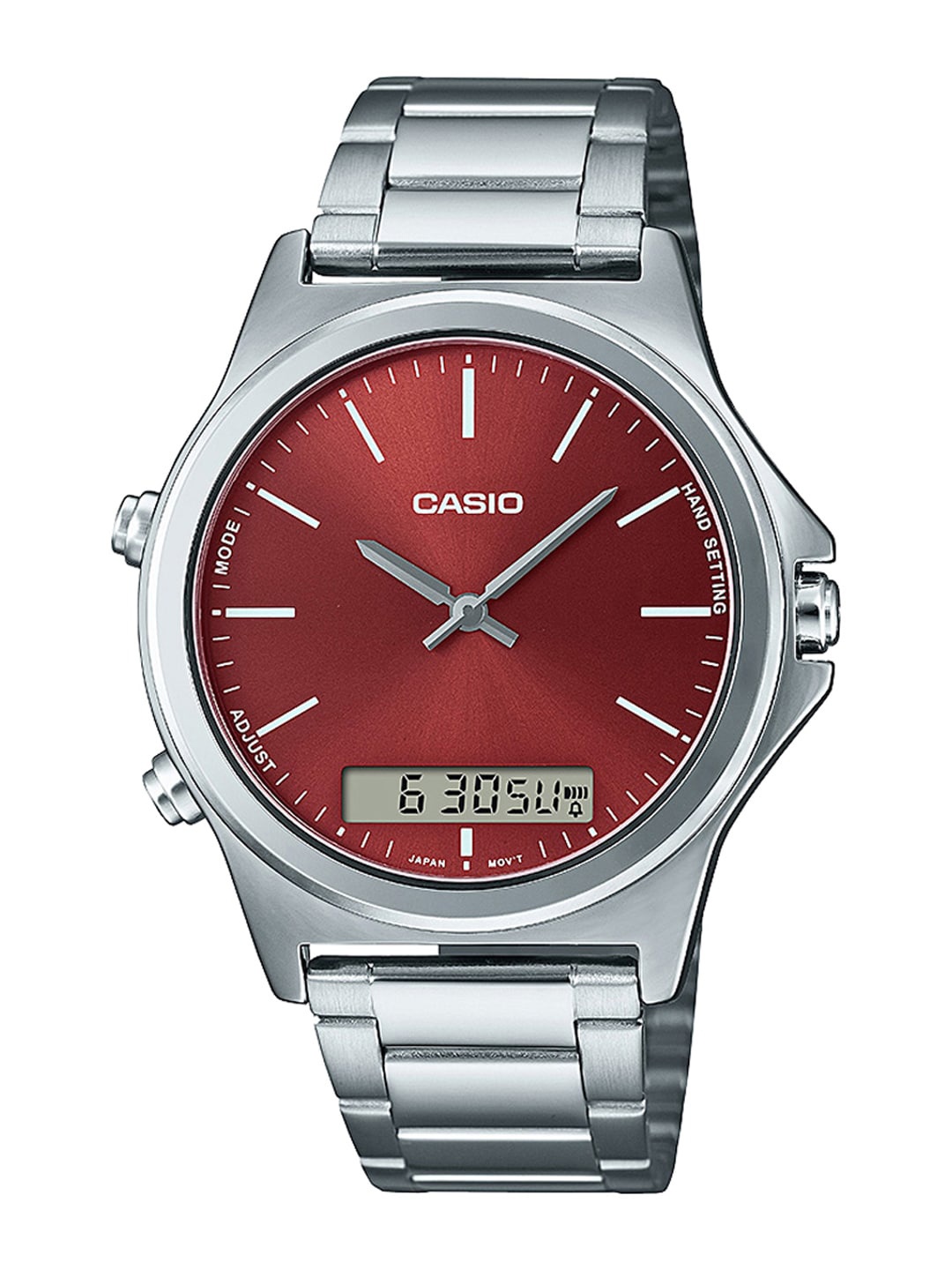 

CASIO Men Red Dial & Silver Toned Bracelet Style Straps Analogue Watch