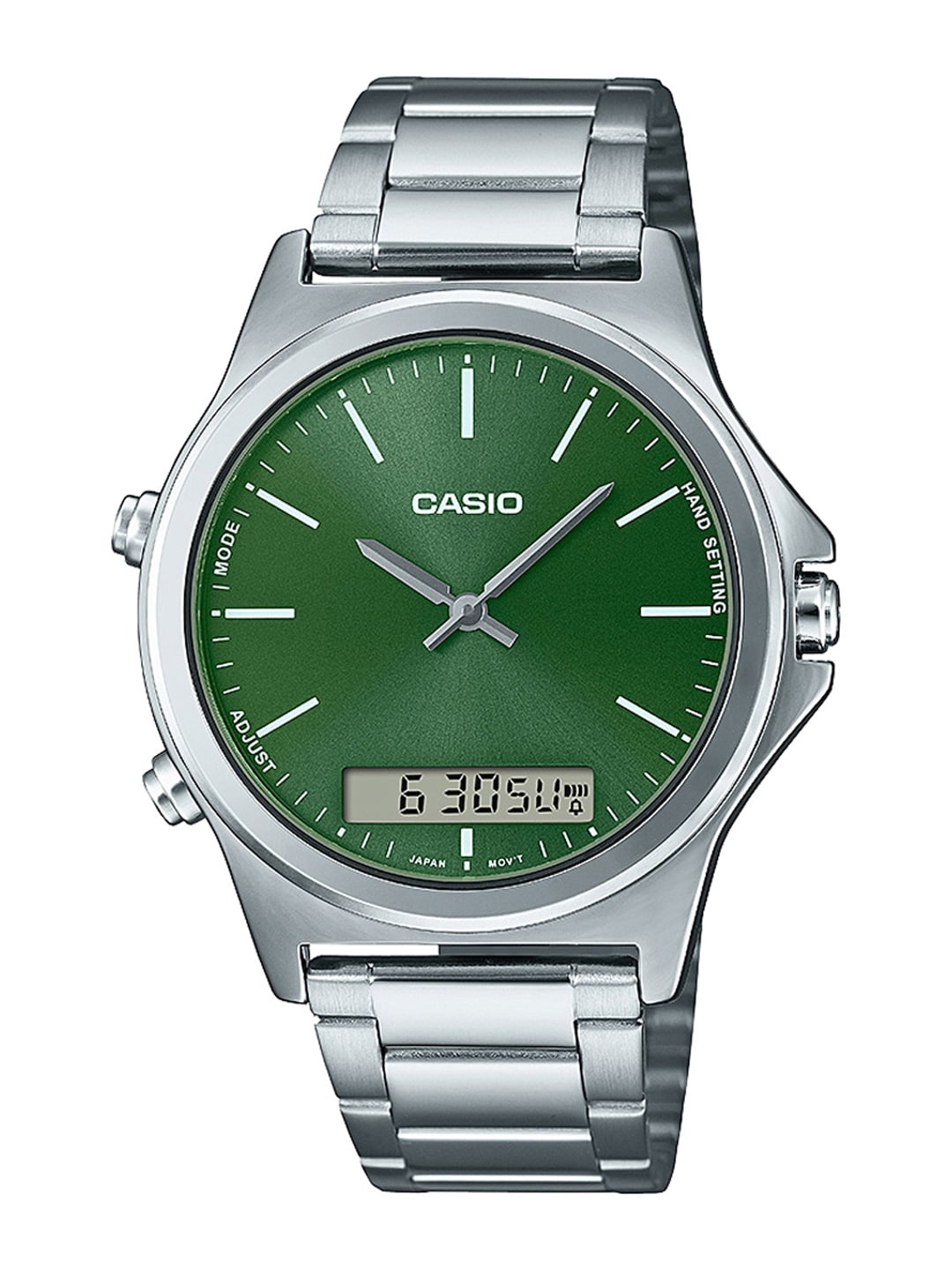 

CASIO Men Green Dial & Silver Toned Bracelet Style Straps Analogue Watch A1925