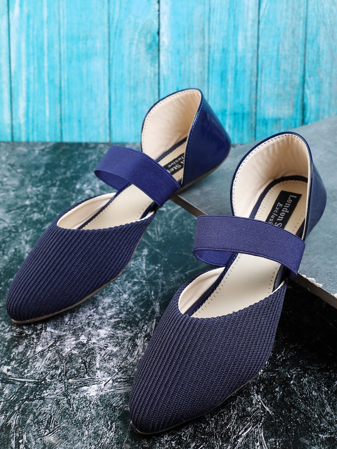 

LONDON STEPS Women Navy Blue Textured Ballerinas Flats
