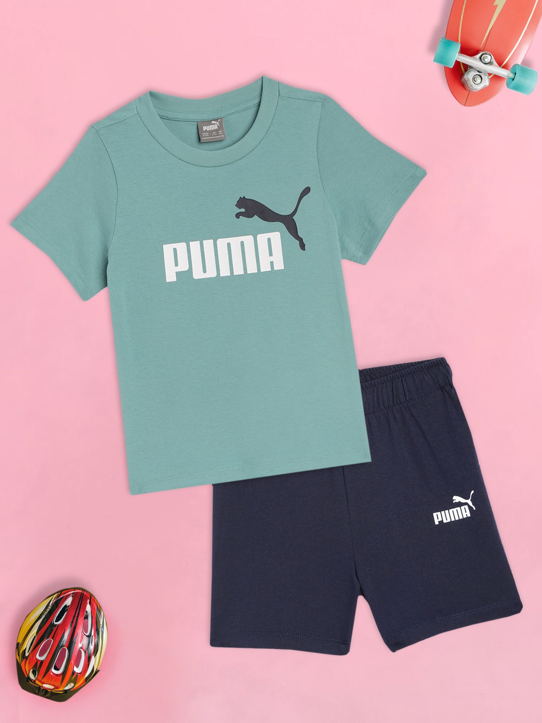 

Puma Unisex Kids Blue Pure Cotton Printed T-shirt with Shorts