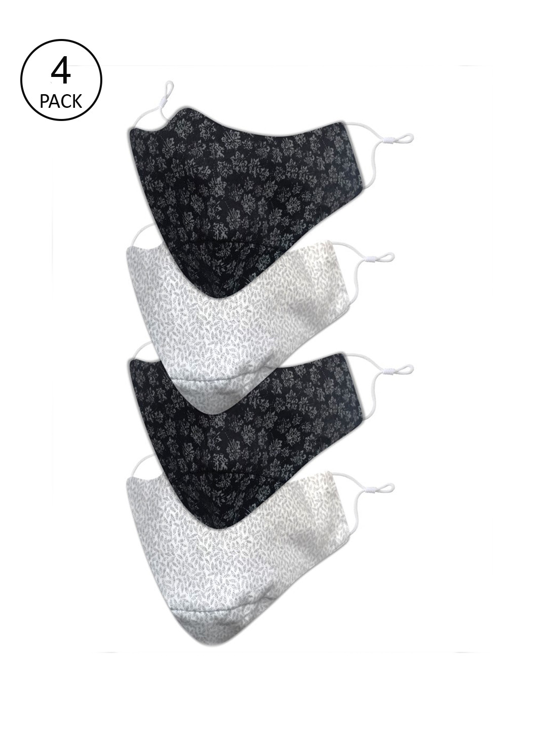 

EL REGALO Men Pack Of 4 Printed 3-Ply Cotton Reusable Protective Outdoor Masks, Black