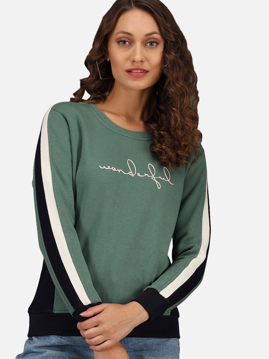 

ANTI CULTURE Women Green Printed Fleece Sweatshirt