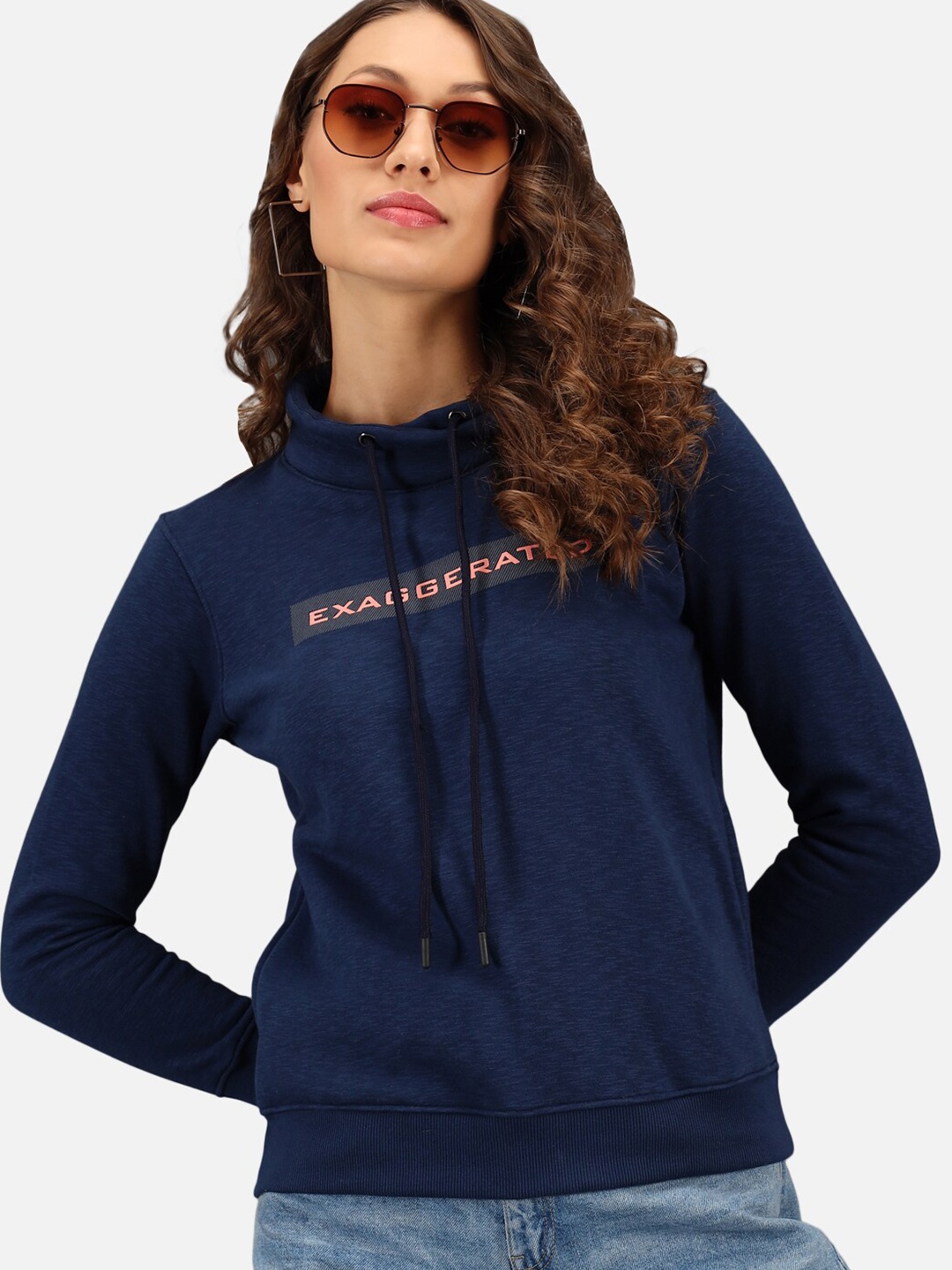 

ANTI CULTURE Women Navy Blue Printed Fleece Sweatshirt