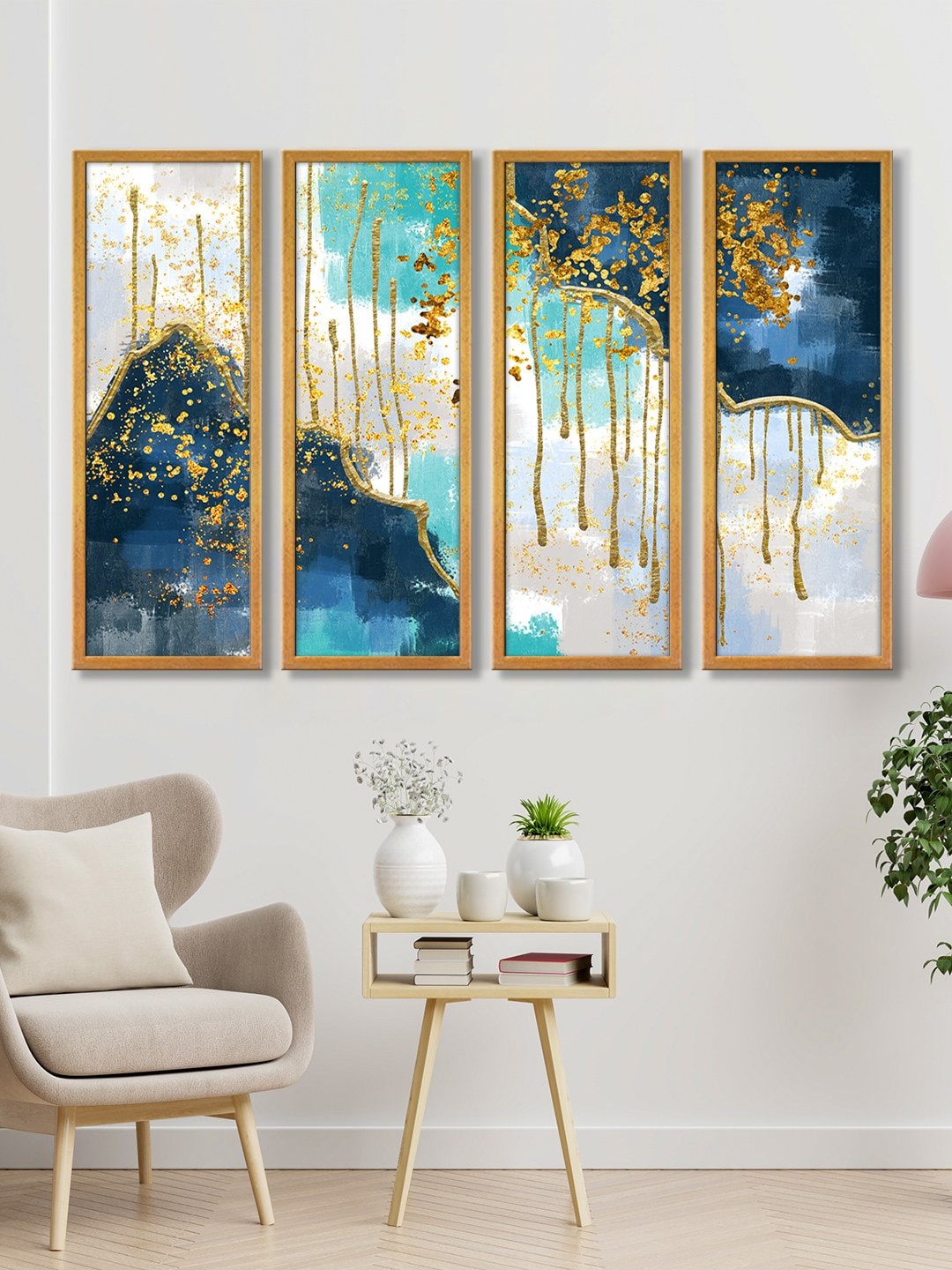 

999Store Set Of 4 Mountains Painting Framed Wall Art, Blue