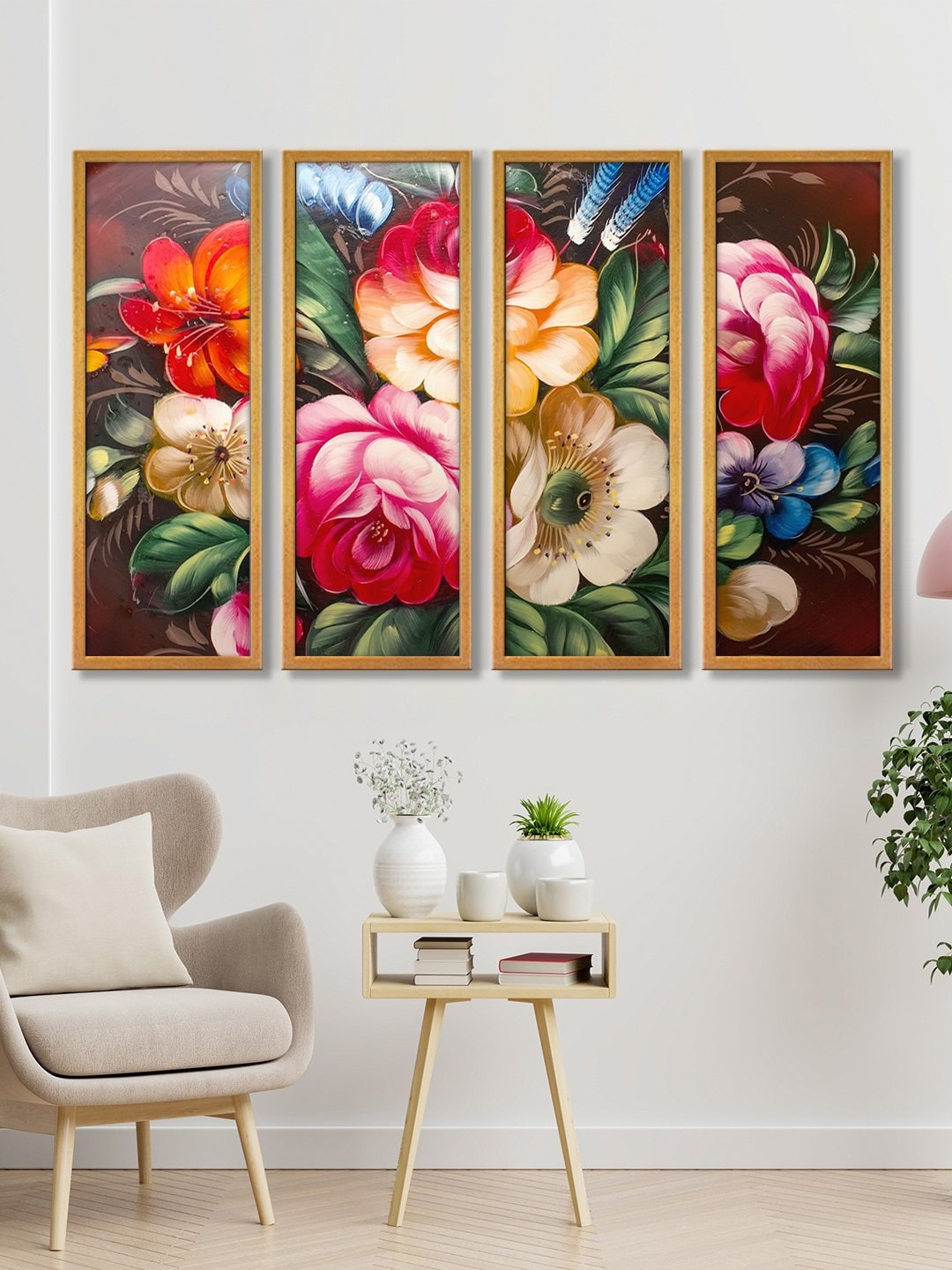 

999Store Set of 4 Roses Canvas Hanging Wall Painting, Multi