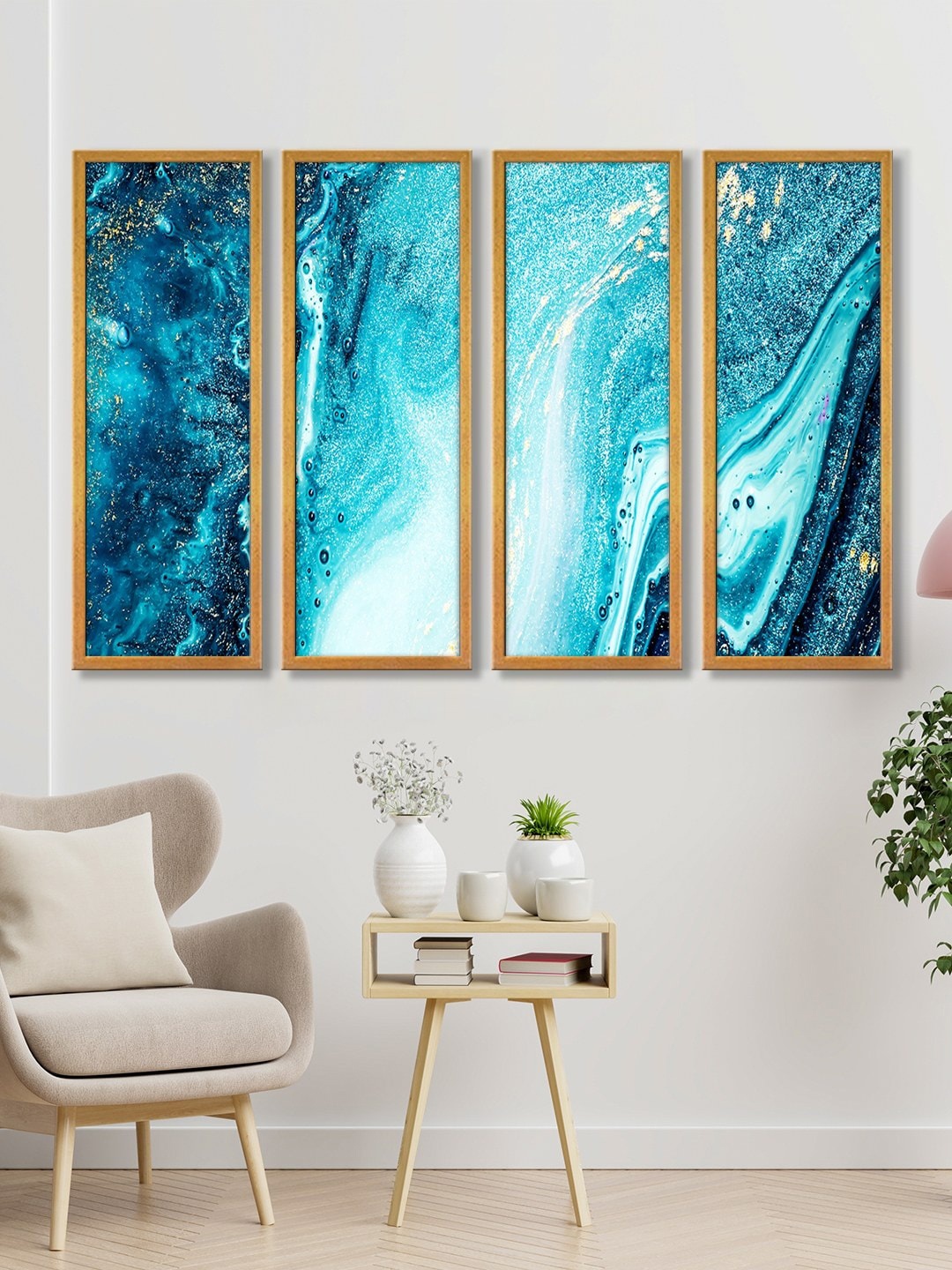 

999Store Set of 4 Blue Waves Abstract Art Canvas Hanging Wall Painting
