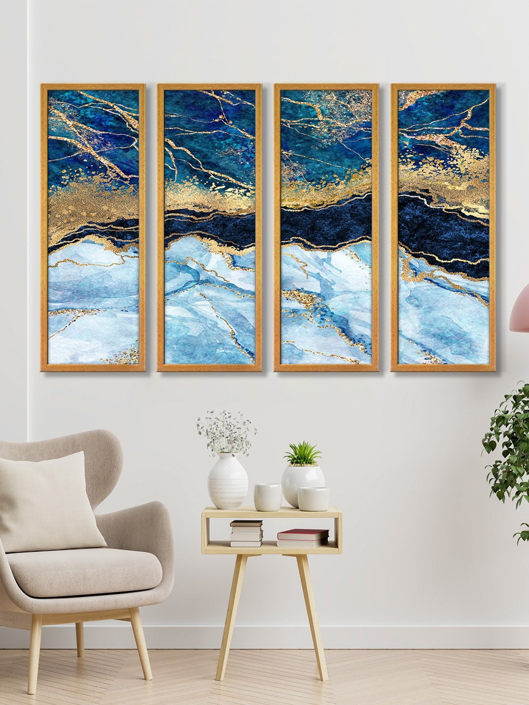 

999Store Multicolour Golden Abstract Wall Hanging Canvas Painting, Multi