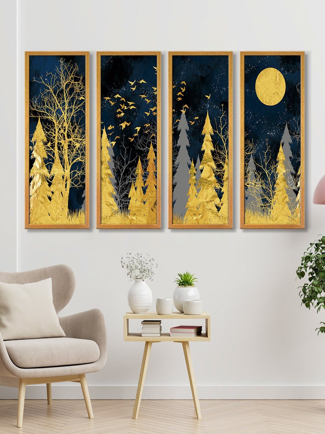 

999Store Golden Christmas Tree Canvas Wall Hanging Painting, Gold