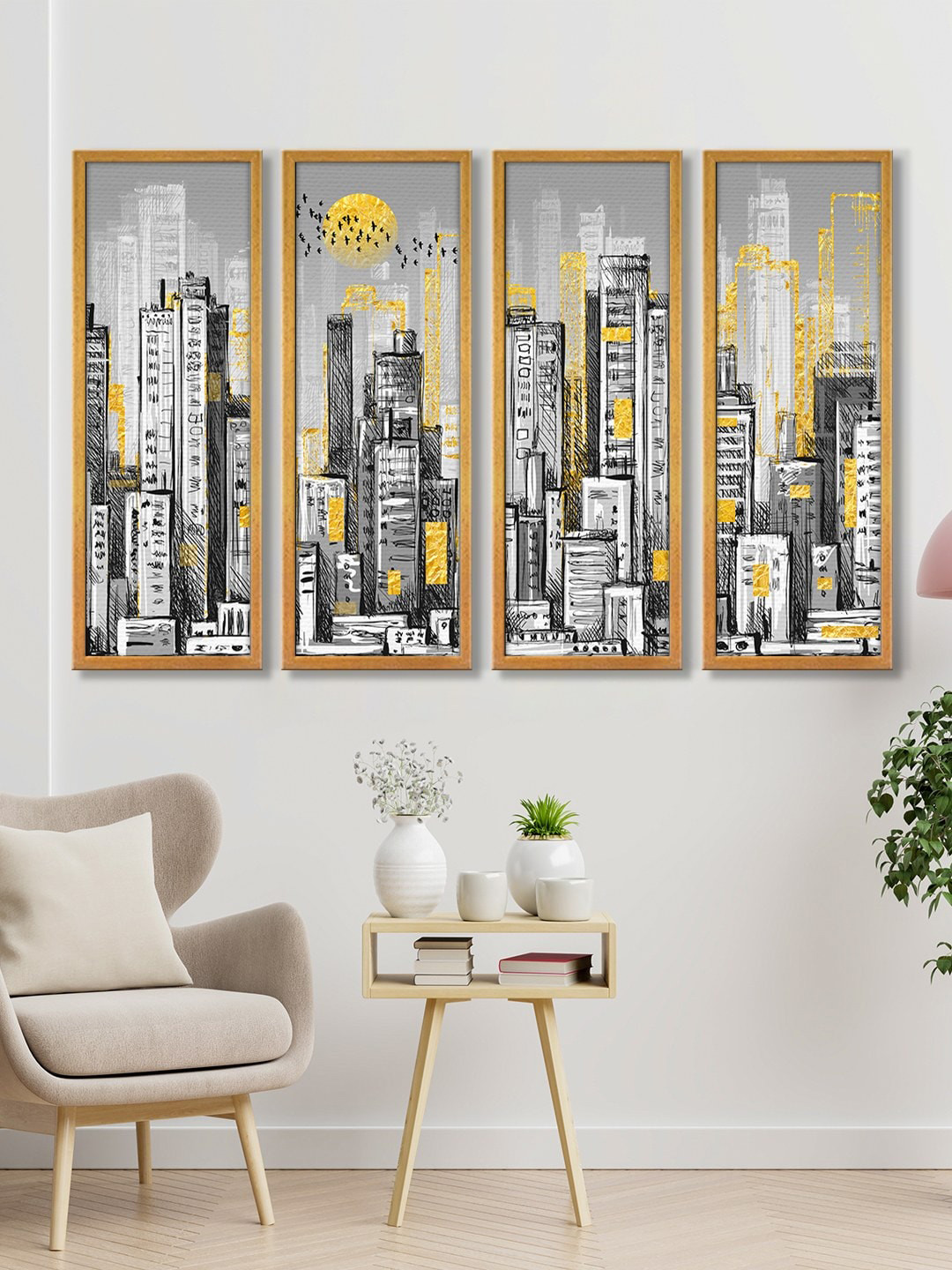 

999Store Grey City Scapes Abstract Wall Hanging Panels Painting