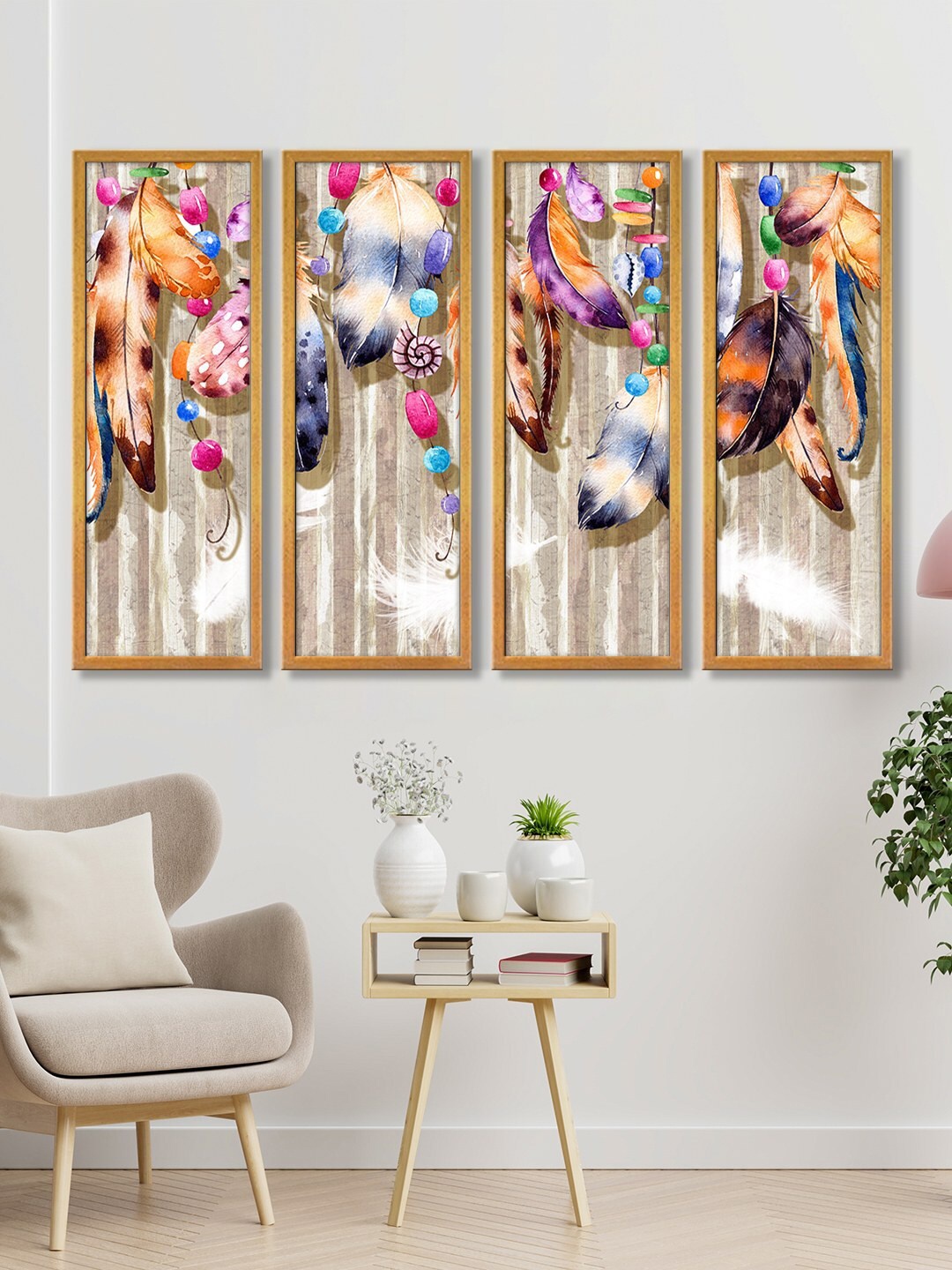 

999Store Set of 3 Brown Feathers Canvas Art Wall Pantings