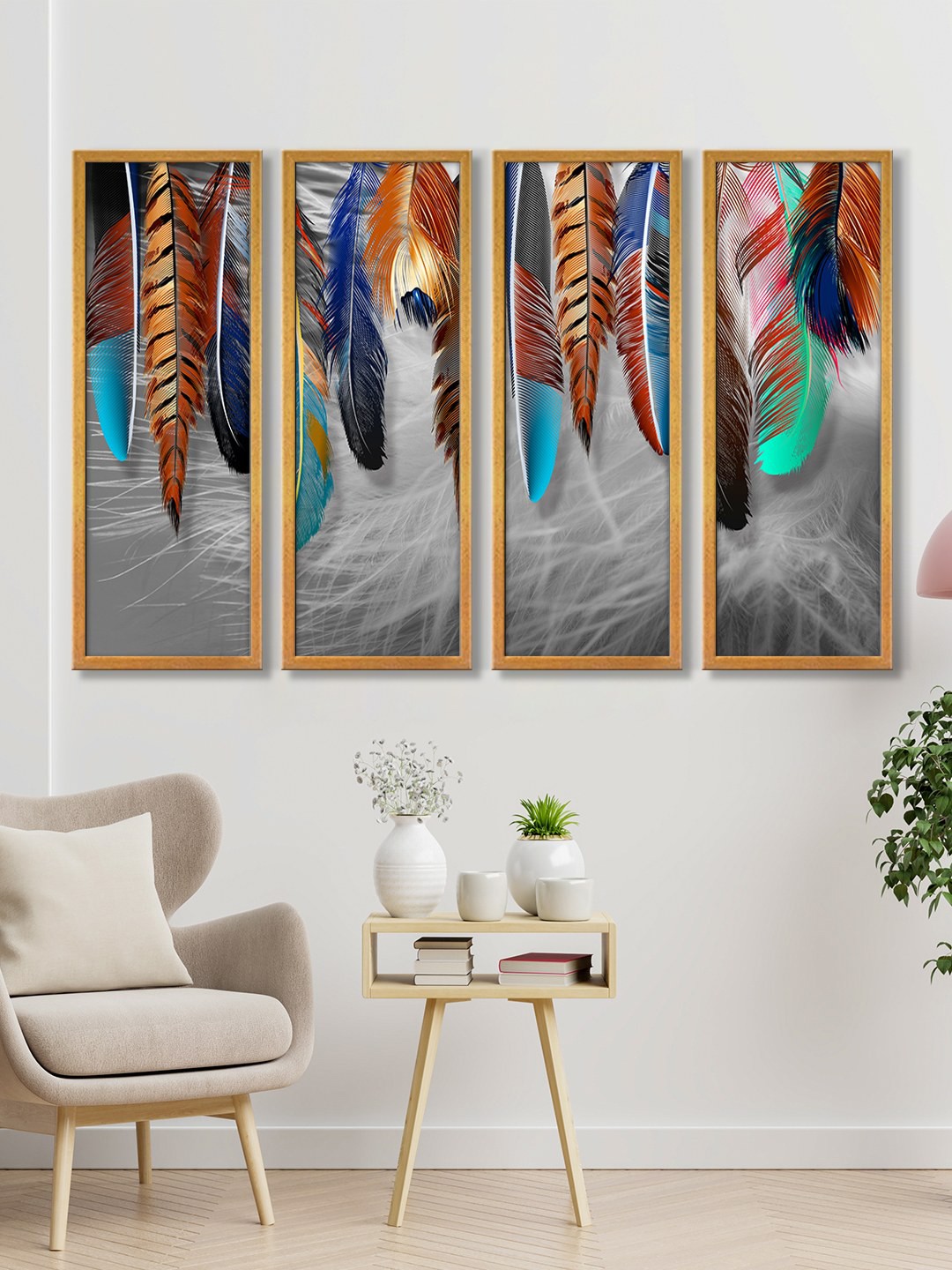 

999Store Grey Feathers Abstract Wall Art Panels Painting