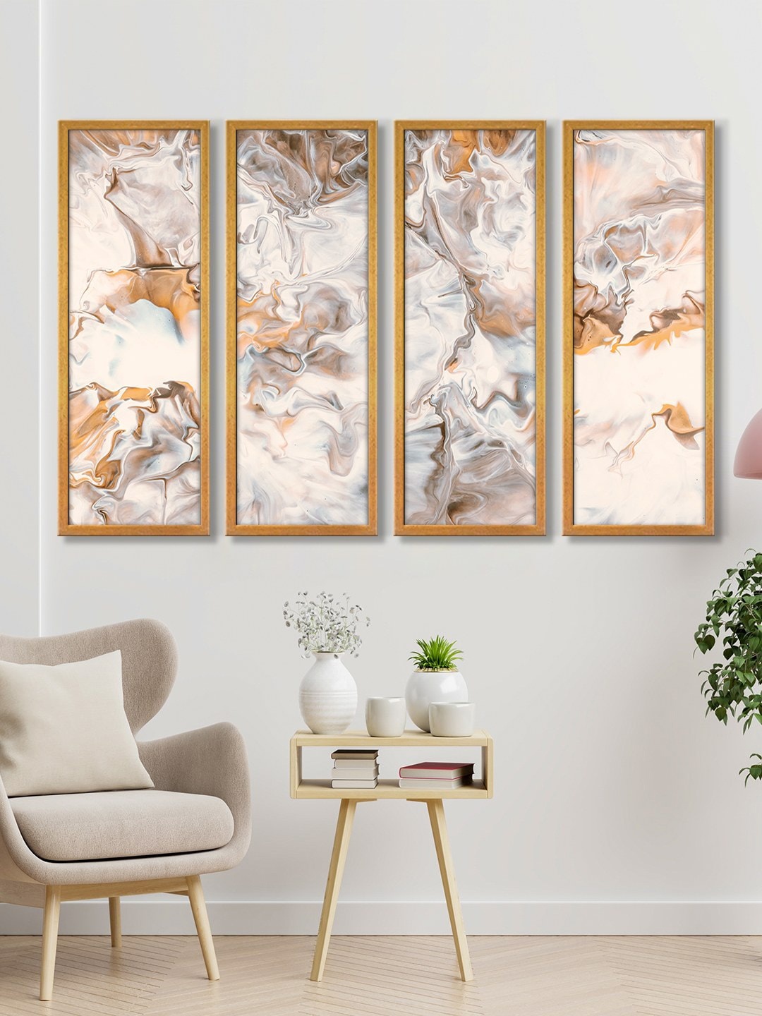 

999Store Set of 3 Brown Water Flows Canvas Wall Art Painting