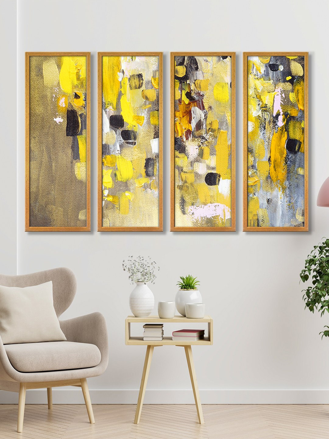 

999Store Set of 4 Abstract Wall Paintings, Yellow