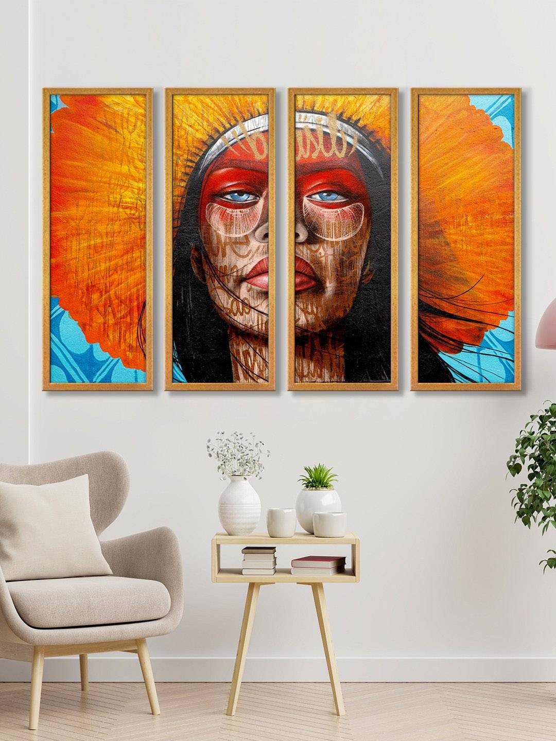 

999Store Set of 4 Tribal Lady Canvas Wall Art Painting, Multi