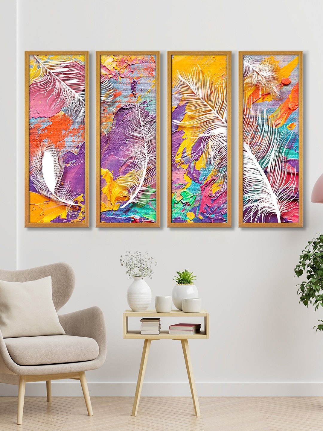 

999Store Multicolour Abstract Leaves Canvas Wall Painting, Multi