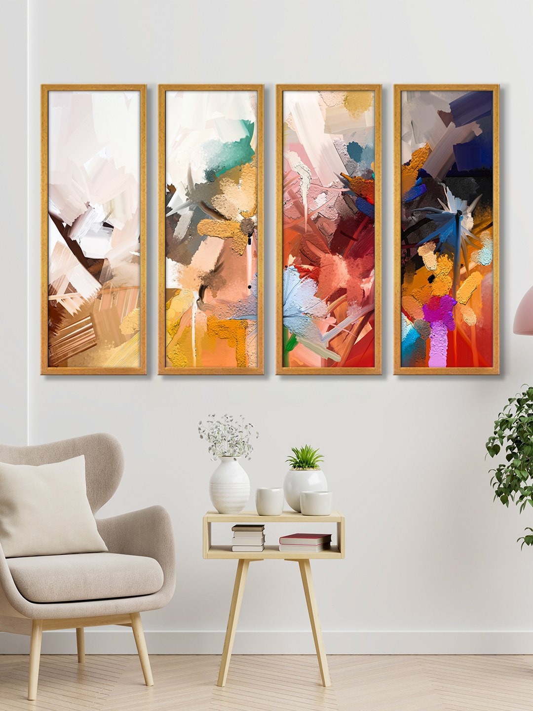 

999Store Set Of 4 Multicoloured Abstract Painting Framed Wall Art, Multi