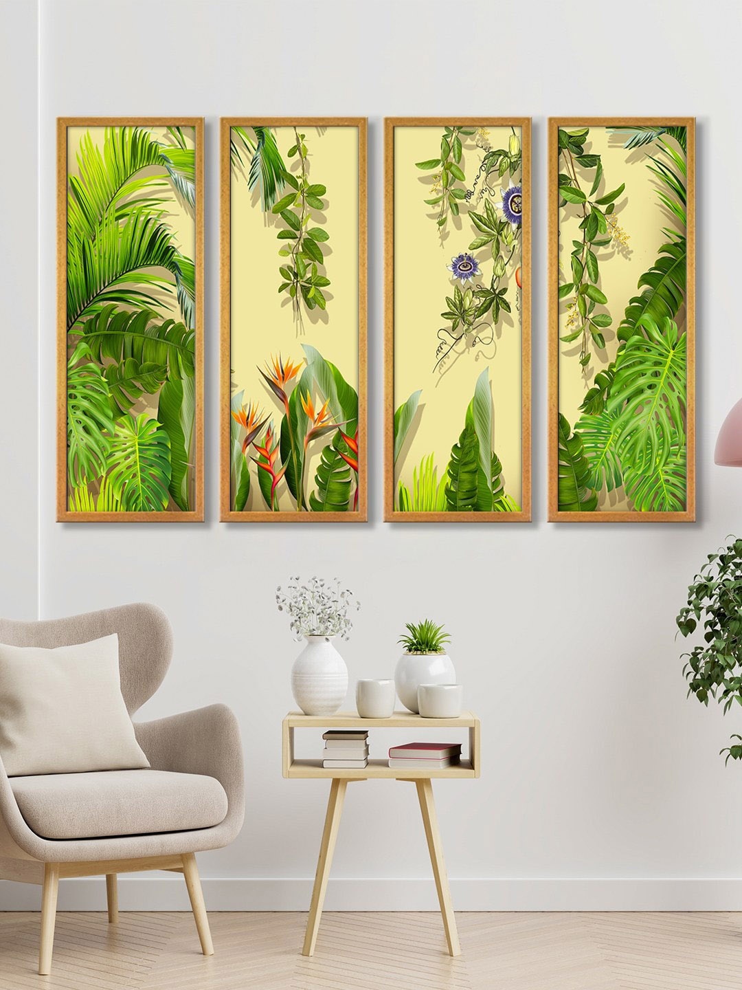 

999Store Set of 3 Yellow & Green Big Tree Leaves Canvas Wall Art Painting