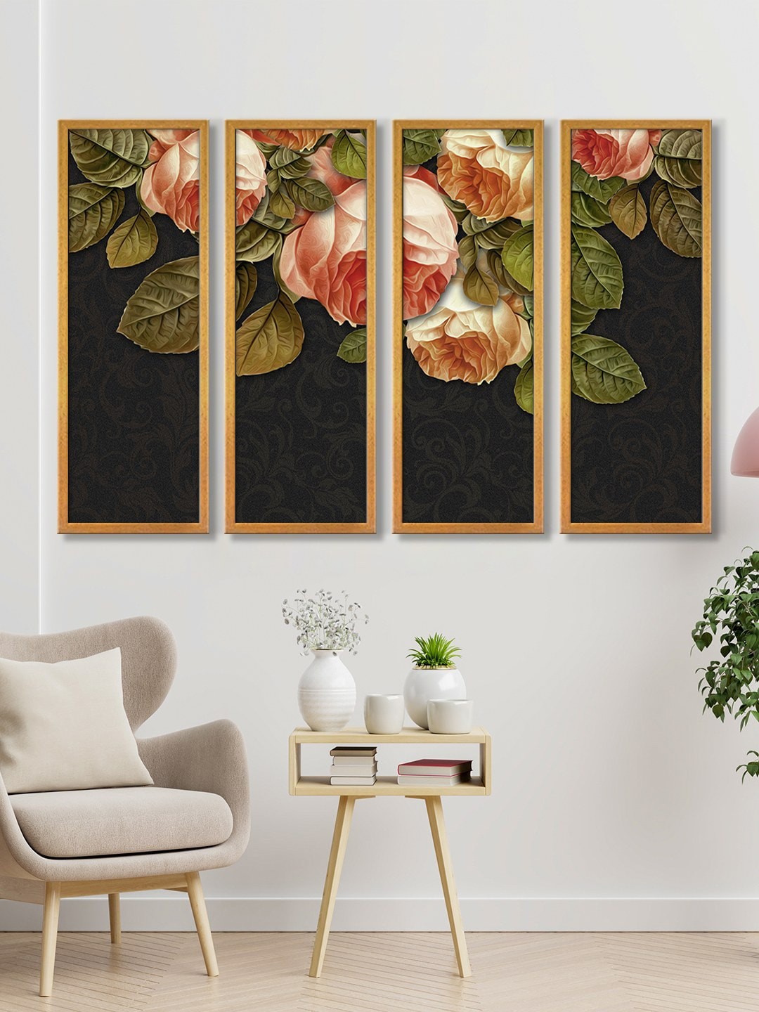

999Store Black & Red Roses Canvas Art Panels Wall Hanging