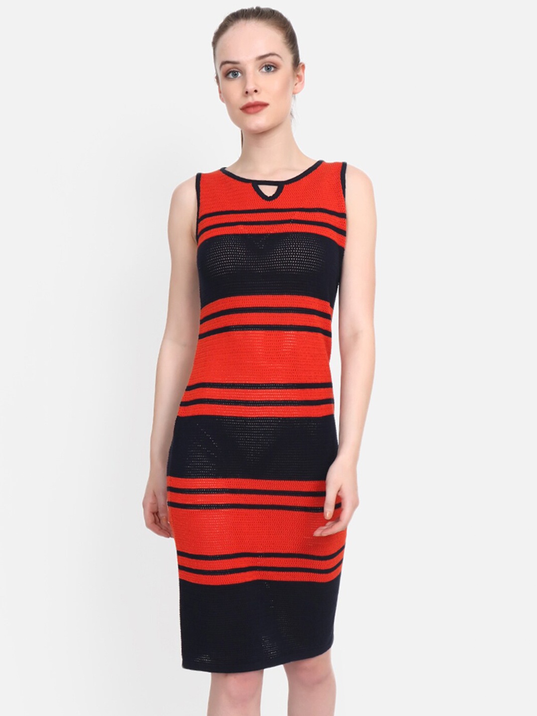 

JoE Hazel Orange & Black Striped Cotton Sheath Dress