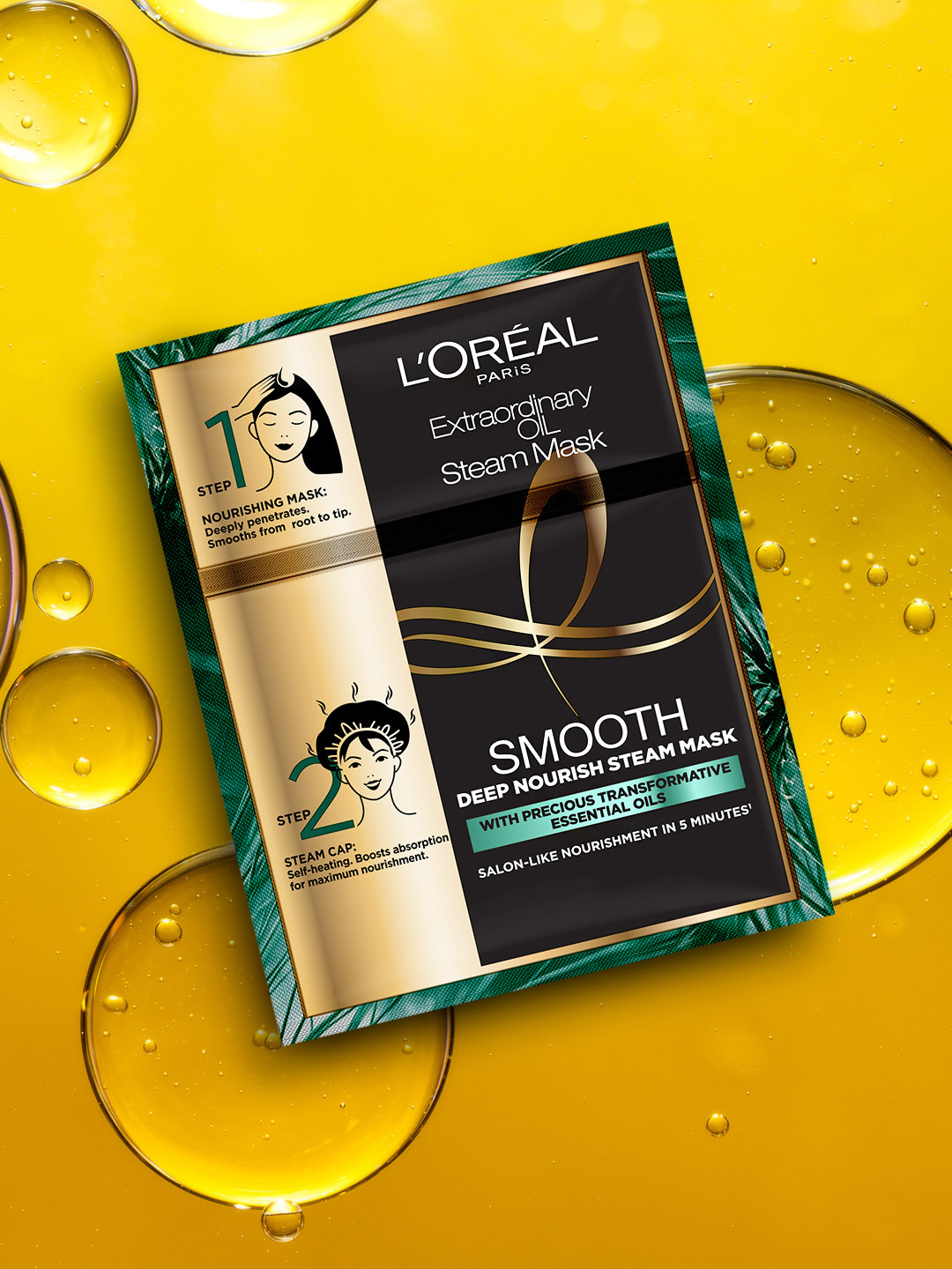 

LOreal Paris Extraordinary Oil Steam Mask for Smooth,Straight,Frizz-Free Hair - 20ml + 40g, Black