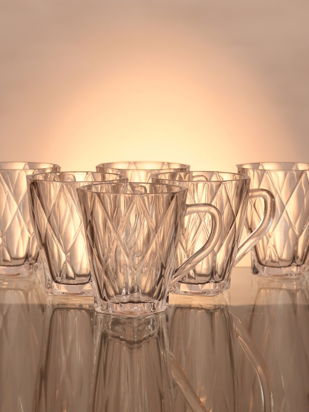 

ceradeco Set Of 6 Glass Diamond Shaped Transparent Cups