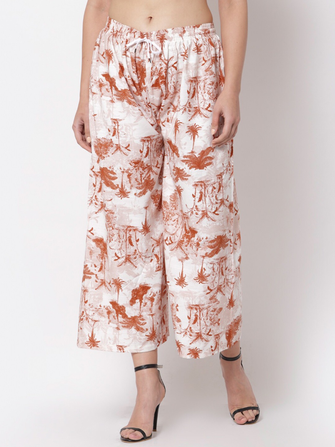 

KLOTTHE Women Rust & White Floral Printed Palazzos