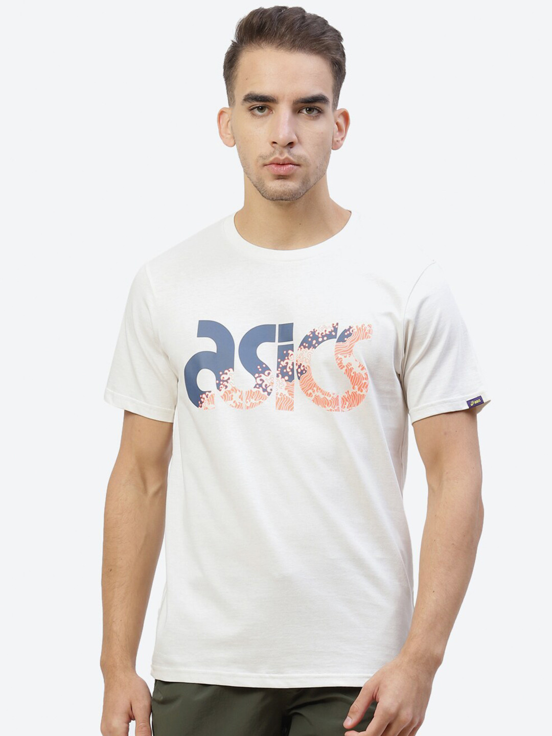 

ASICS Men Cream-Coloured Japanese Graphic Ss Outdoor Walking T-shirt