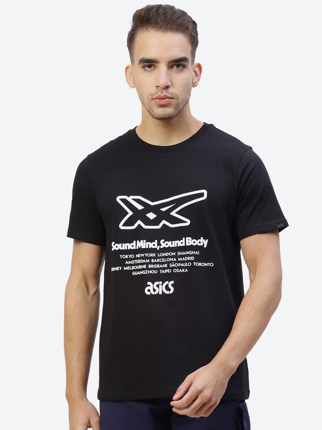 

ASICS Men Typography Printed M Stripe Graphic SS Outdoor Walking T-shirt, Black