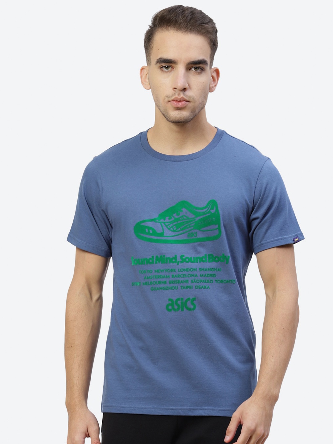 

ASICS Men M Shoe Graphic and Typography Printed Outdoor Walking T-shirt, Blue